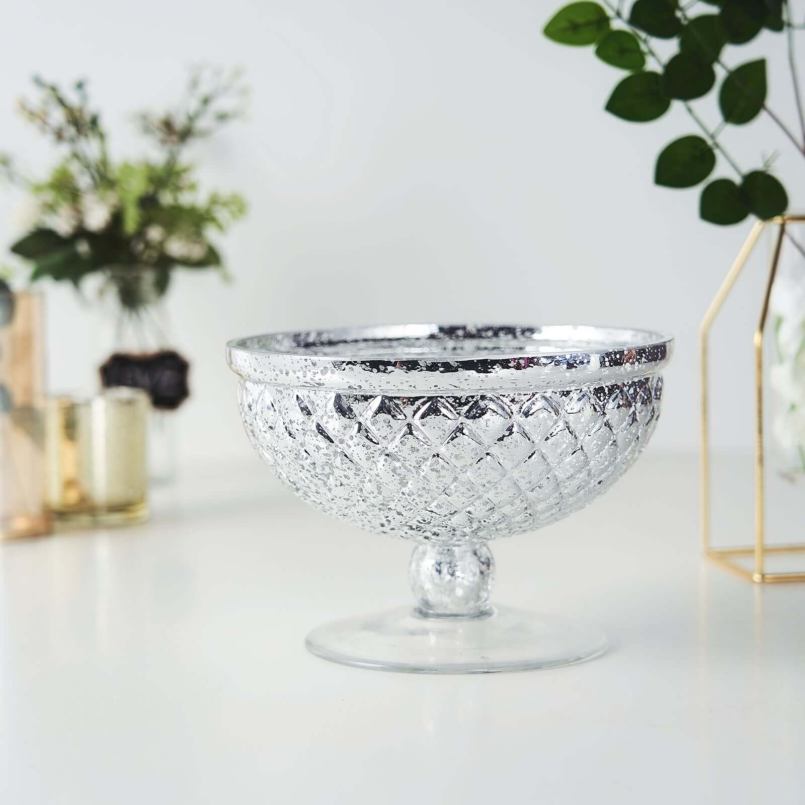 Mercury Glass Pedestal Bowl Vase Compote Style Silver - Sophisticated Floral Table Decor for Events 8