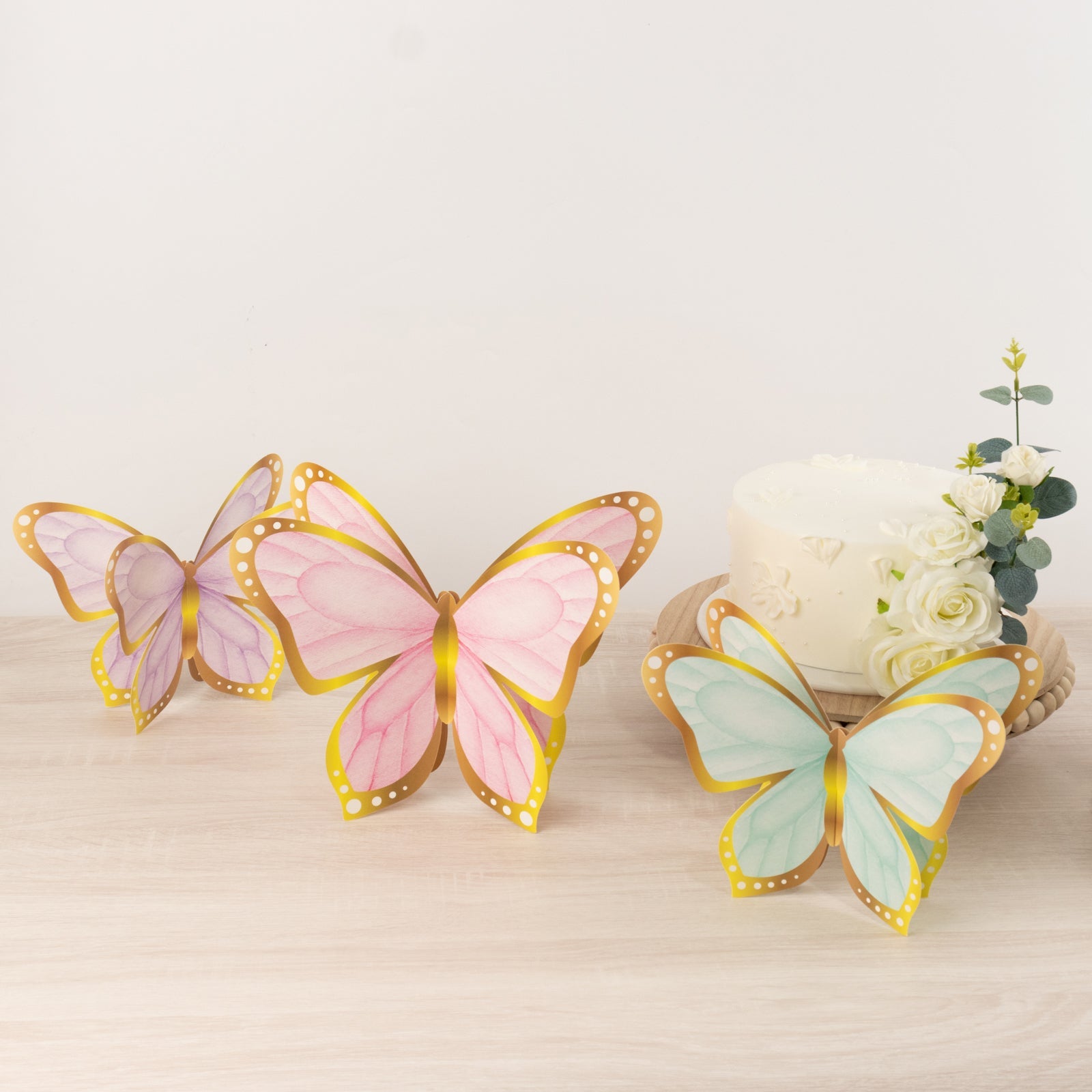 12 Pcs Cardstock Paper 3D Butterfly Table Centerpieces, Metallic Gold Foil Accents Pastel Color Party Decorations 10, 12