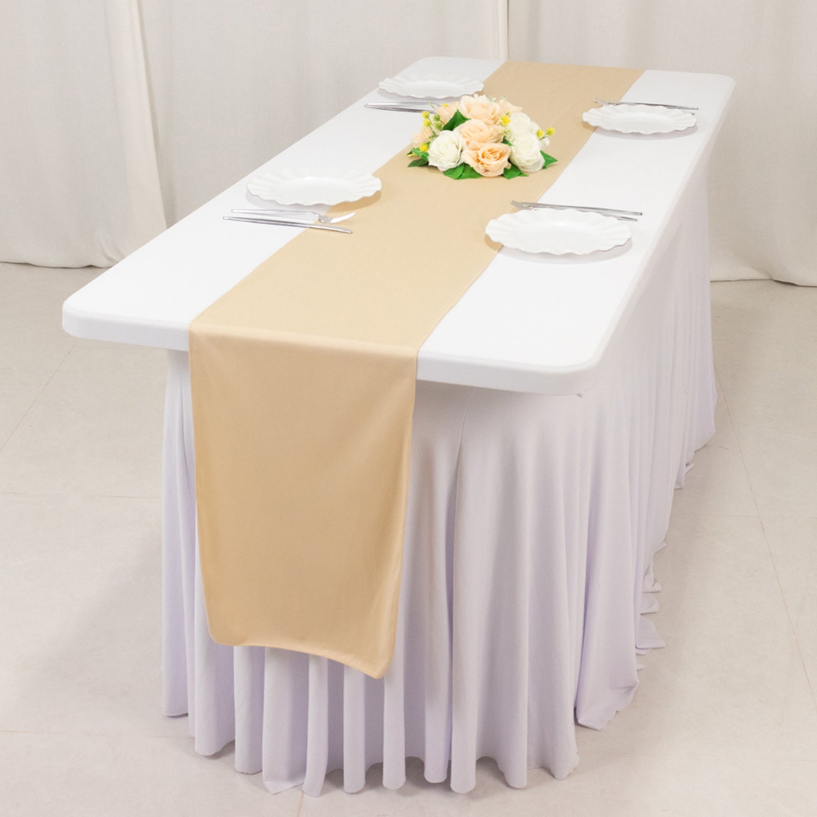 Premium Scuba Polyester 12x108 Table Runner Beige - Wrinkle-Free Table Linen