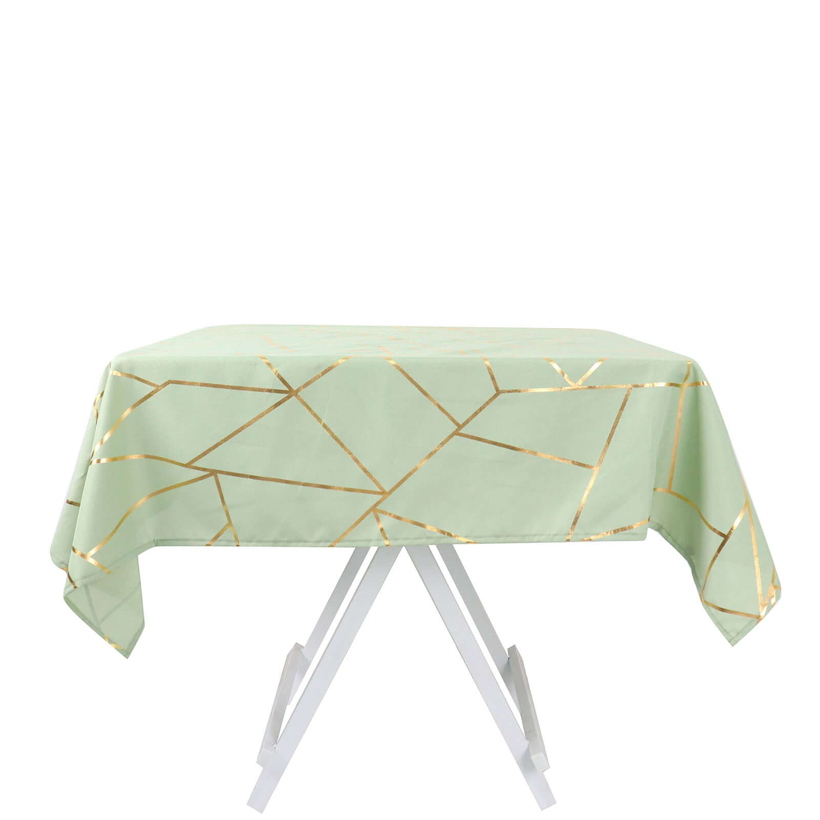 Polyester 54x54 Square Tablecloth Sage Green with Gold Foil Geometric Pattern - Wrinkle-Resistant & Durable for Stylish Settings