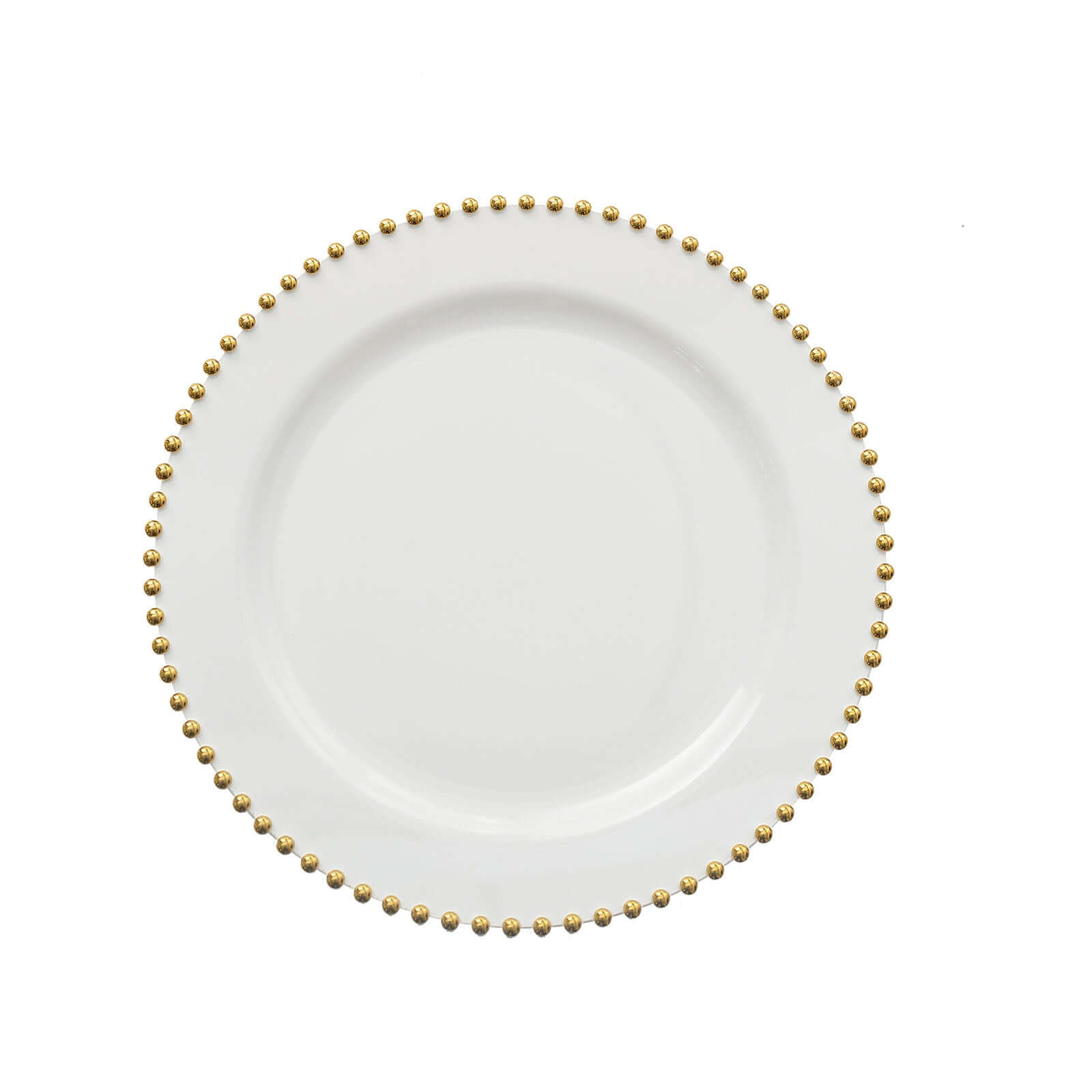 10-Pack Plastic 8 Round Appetizer Dessert Plates in White with Gold Beaded Rim - Disposable Salad Plates for Banquets & Festive Occasions