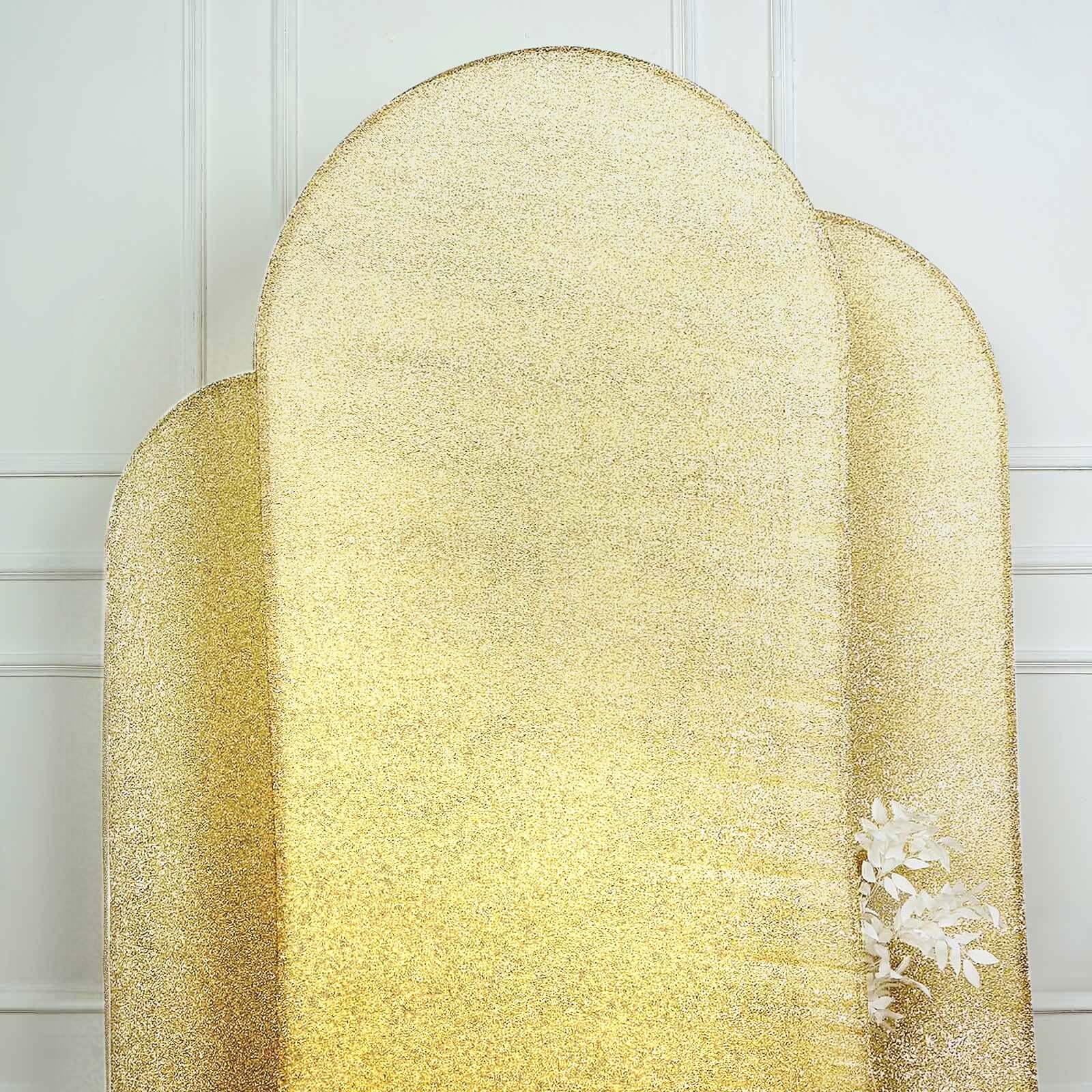 7ft Champagne Shimmer Tinsel Spandex Chiara Backdrop Stand Cover For Fitted Round Top Wedding Arch