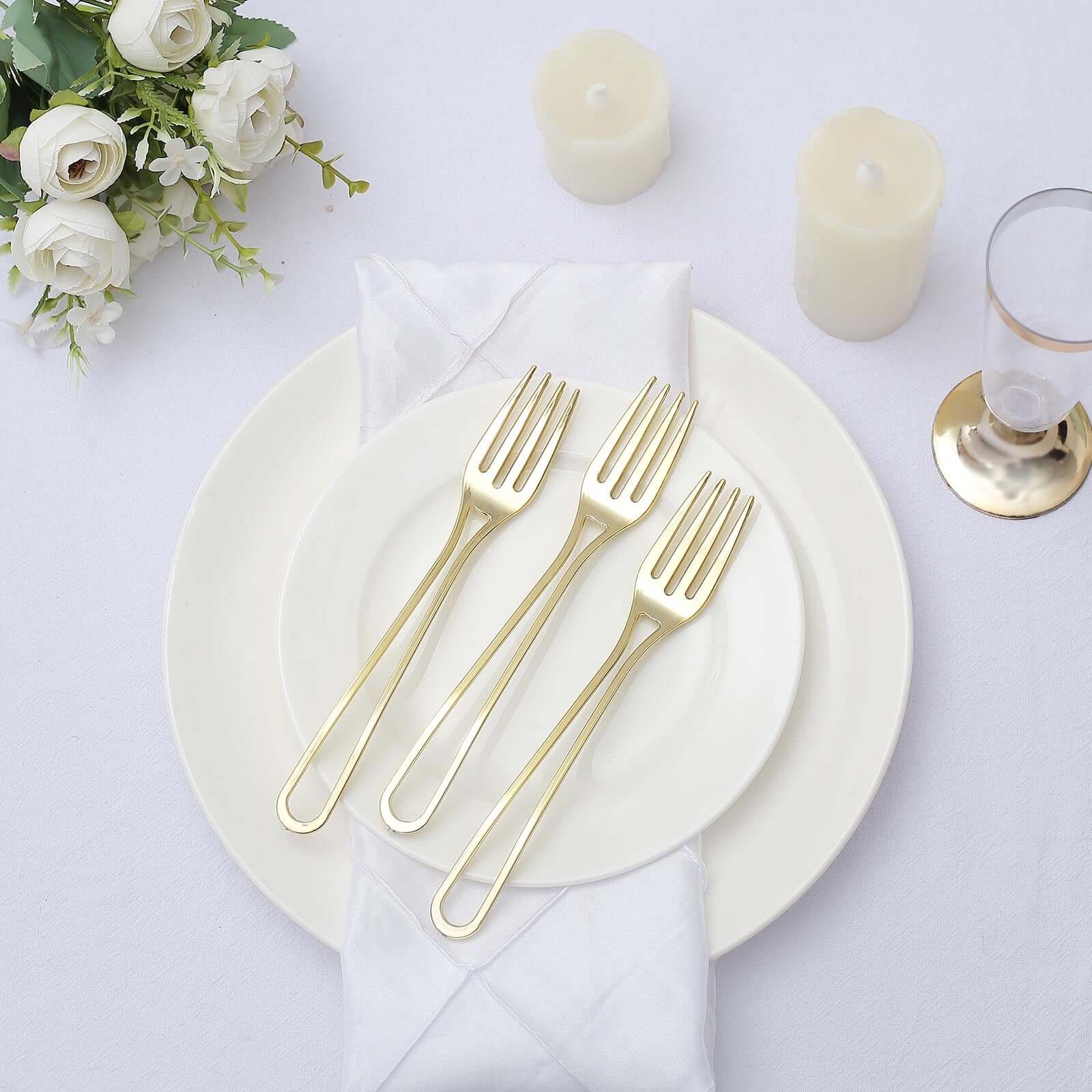 24-Pack Plastic Forks with Modern Hollow Handle Design Gold - Stylish Disposable Utensils 7