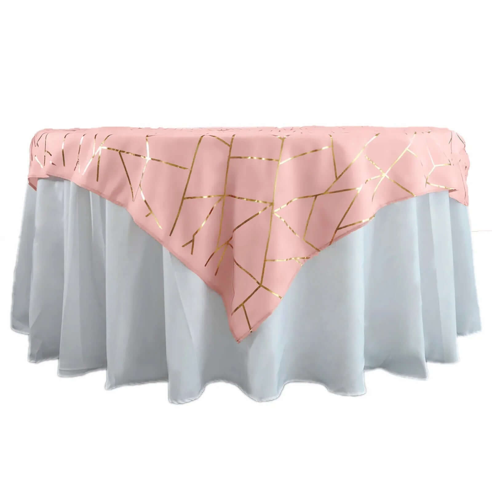 Polyester 54x54 Table Overlay Square Tablecloth Dusty Rose with Gold Foil Geometric Pattern - Wrinkle-Resistant & Durable Table Topper