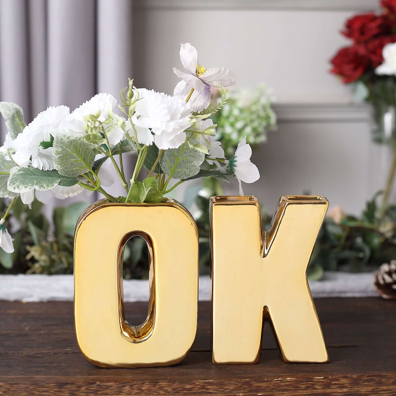 Shiny Ceramic Vase Letter K Gold Plated - Chic Bud Planter Pot for Events & Decor 6