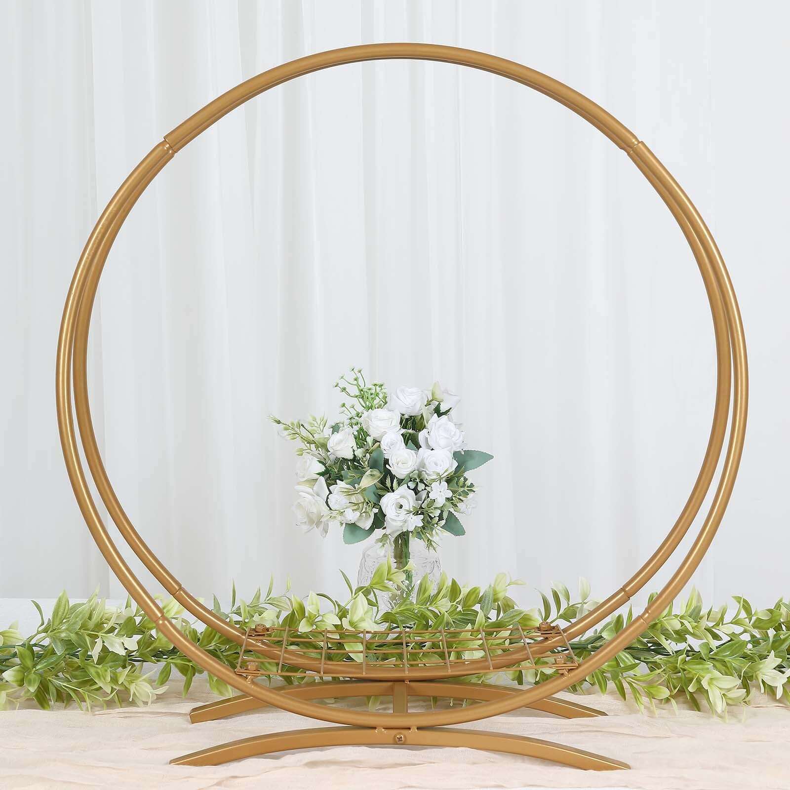 Double Frame Hoop Table Centerpiece Metal Gold - Wedding Cake Display & Flower Stand 24