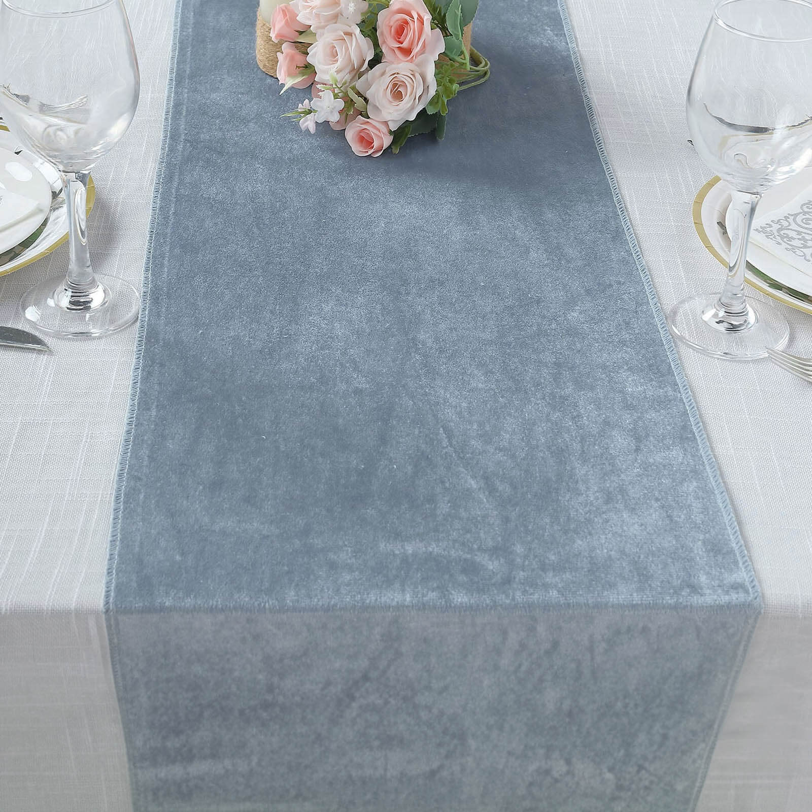 Premium Velvet 12x108 Table Runner Dusty Blue - Sheen Finish Reusable Table Decor