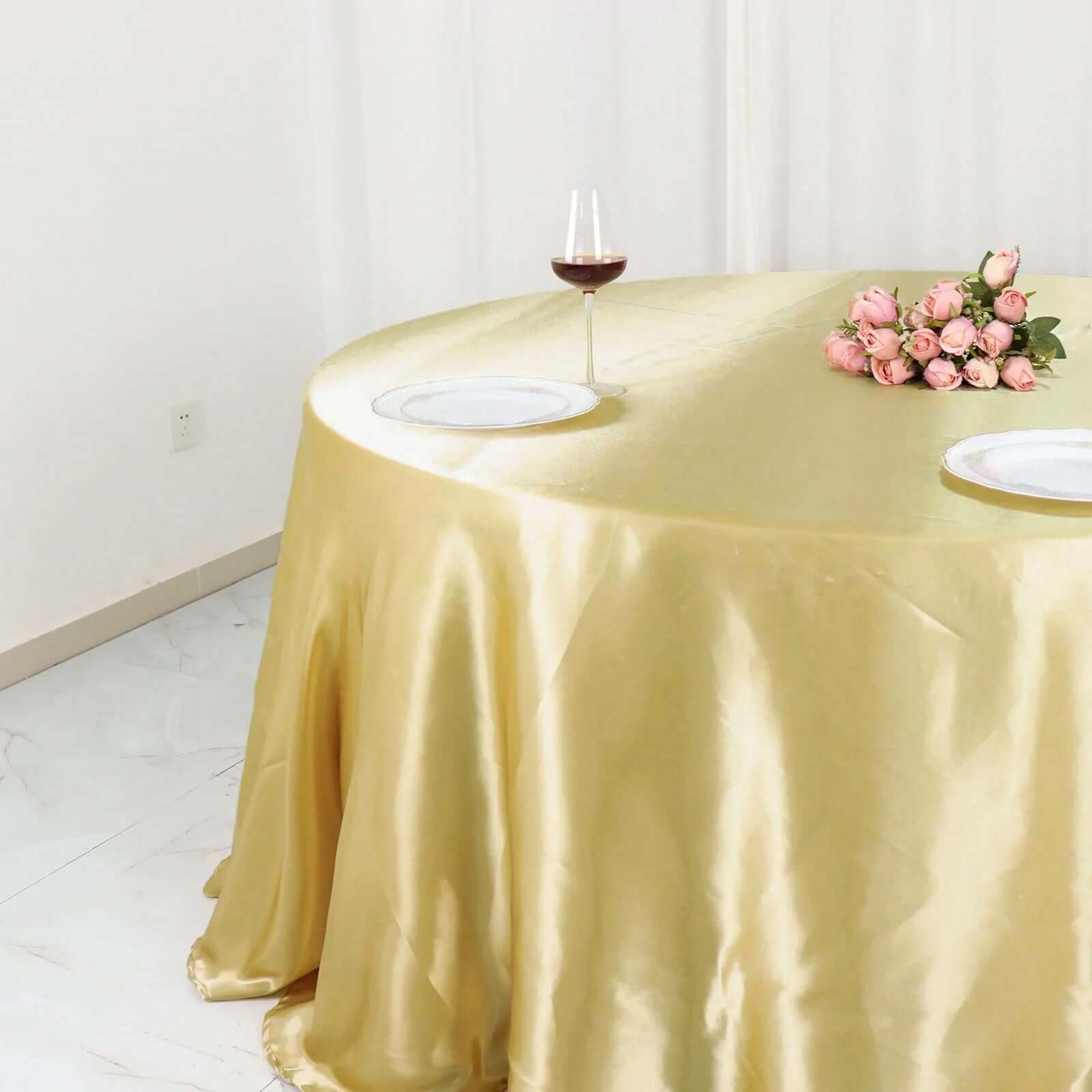 Satin 132 Round Tablecloth Champagne - Stylish Seamless Table Cover