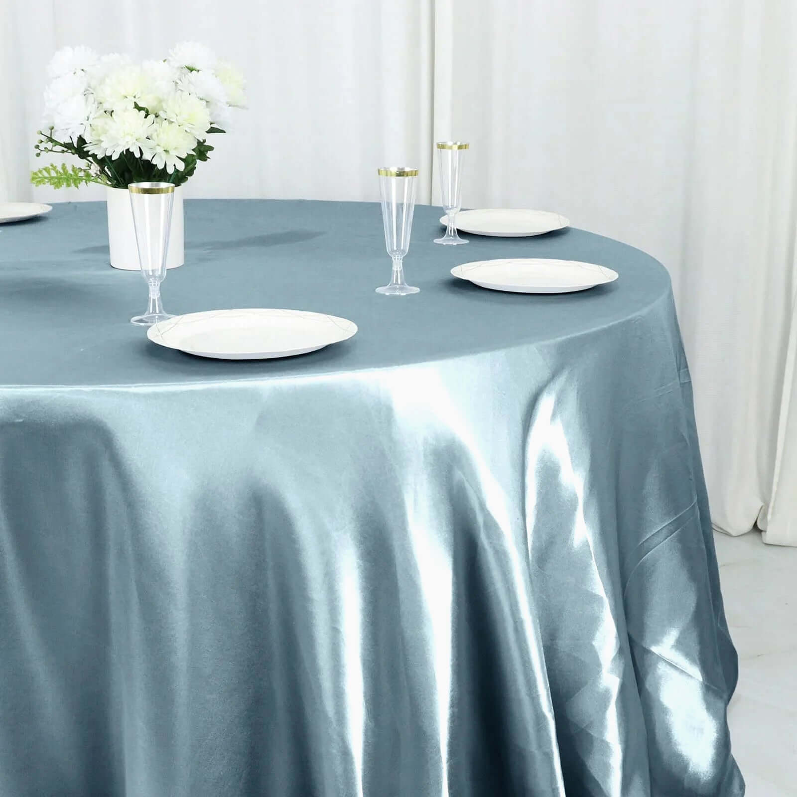 Satin 132 Round Tablecloth Dusty Blue - Stylish Seamless Table Cover