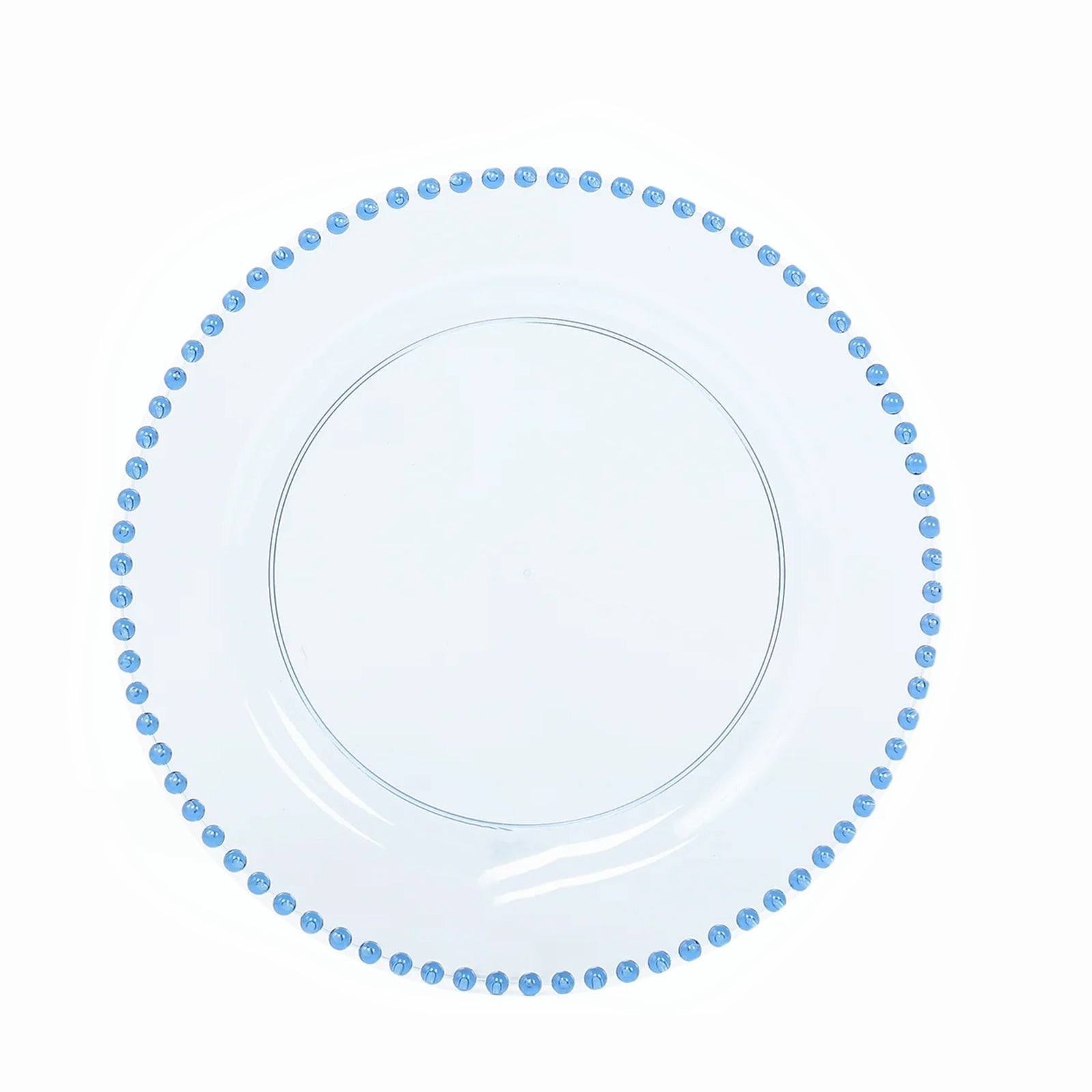 10-Pack Plastic 10 Round Dinner Plates in Transparent Dusty Blue with Beaded Rim - Disposable Party Plates