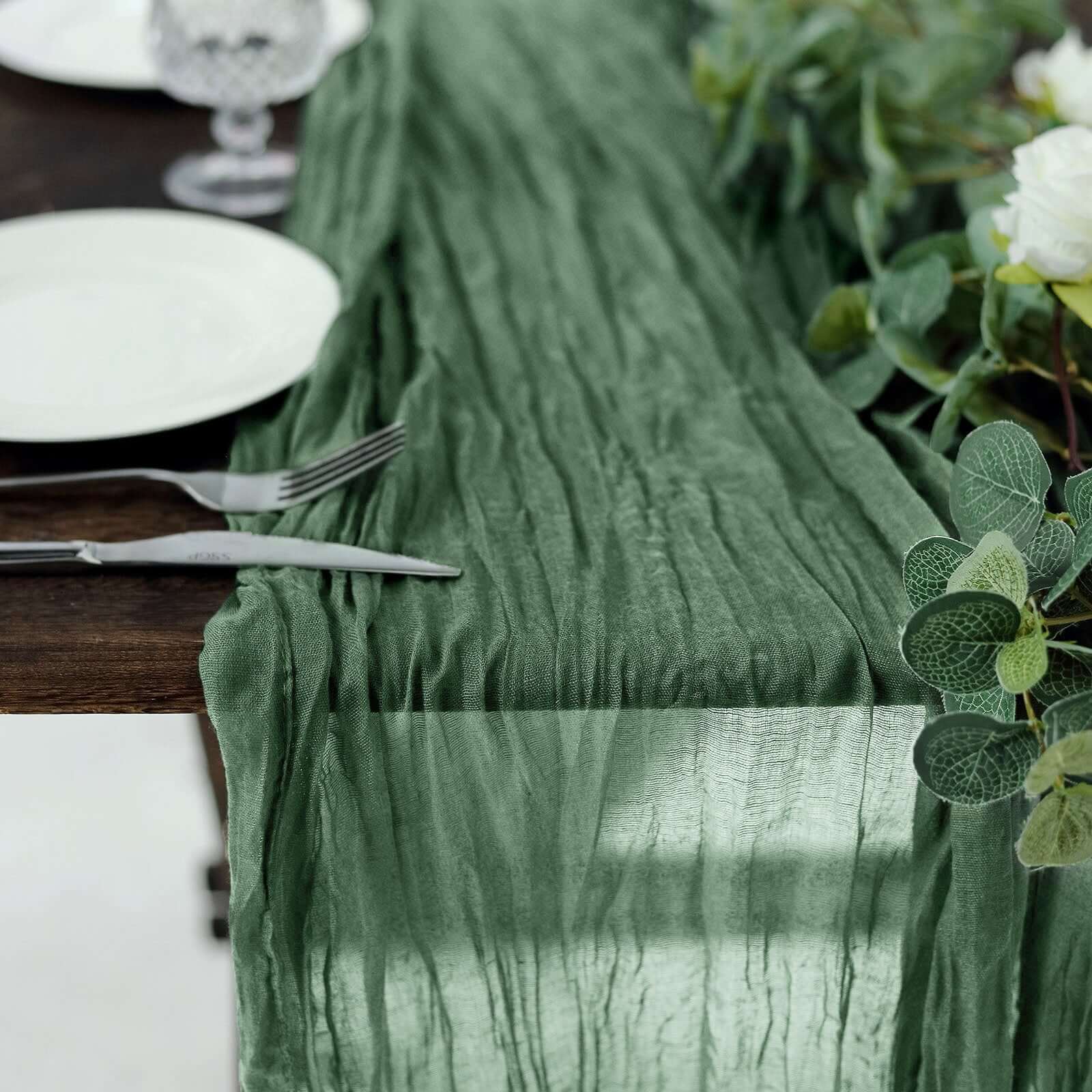 Gauze Cheesecloth 10ft Table Runner Olive Green - Rustic Boho Style