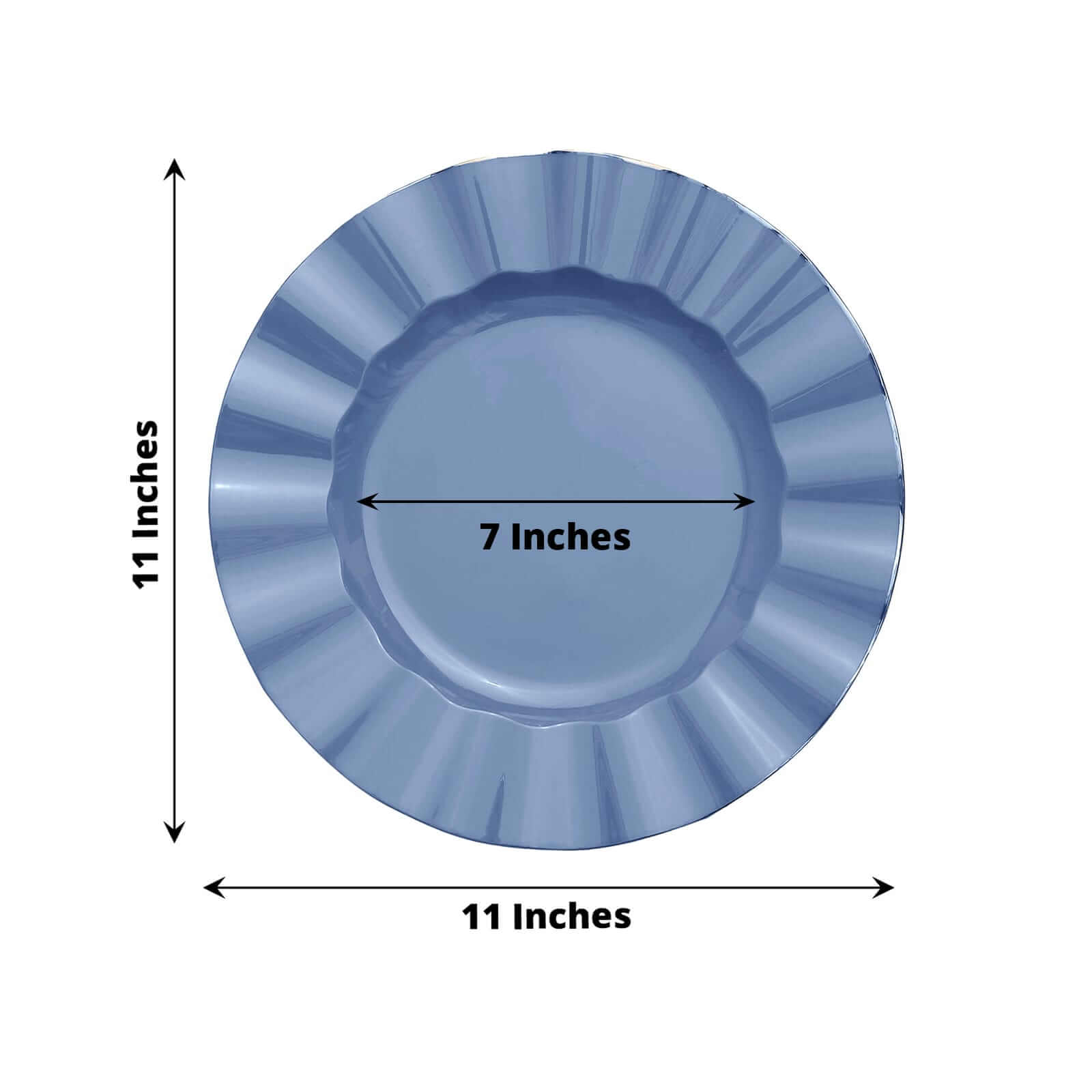 10-Pack Plastic 11 Round Dinner Plates in Ocean Blue Ruffled Rim with Gold Edging - Sturdy Disposable Dinnerware