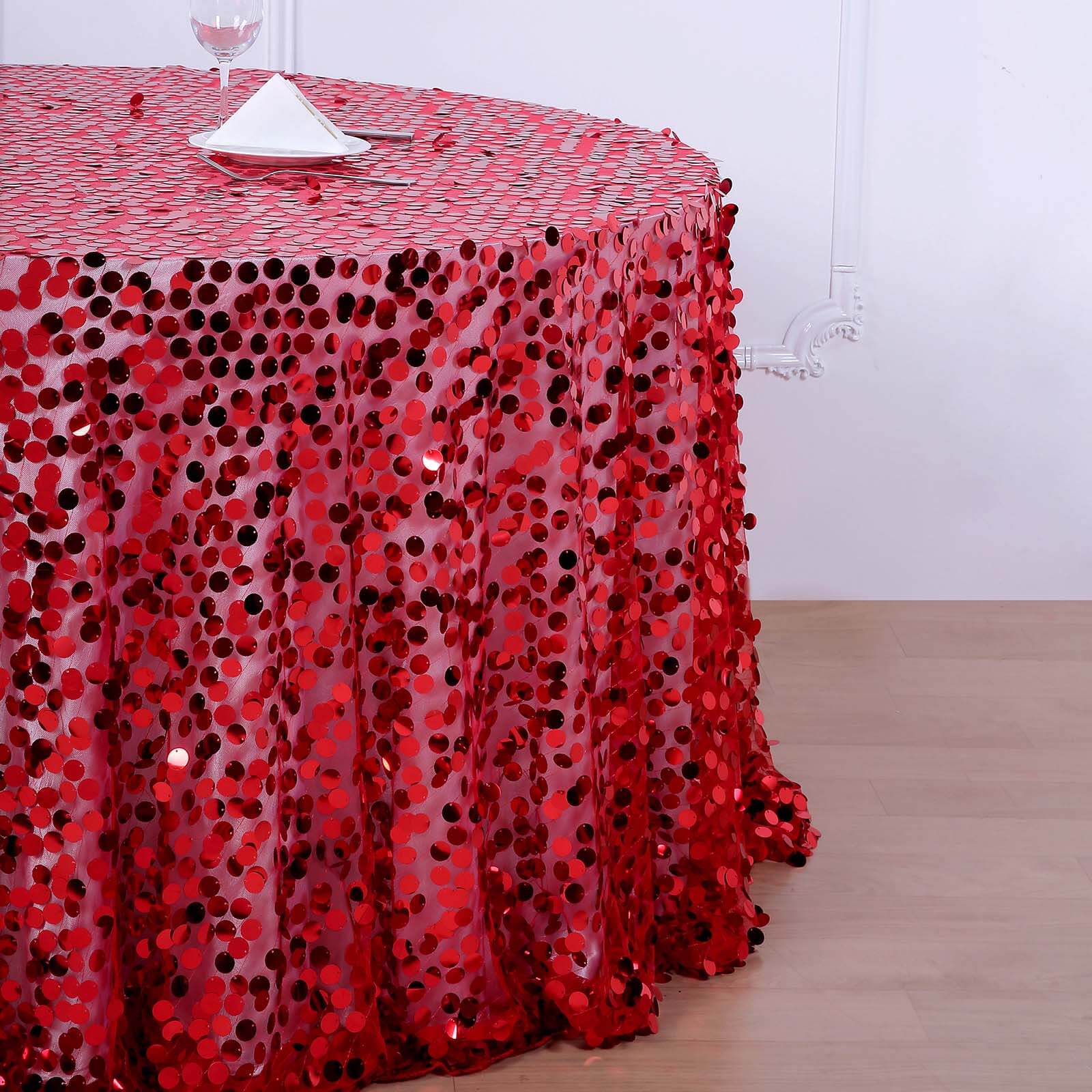 Sequin 120 Round Tablecloth Red - Seamless Big Payette Design Table Cover