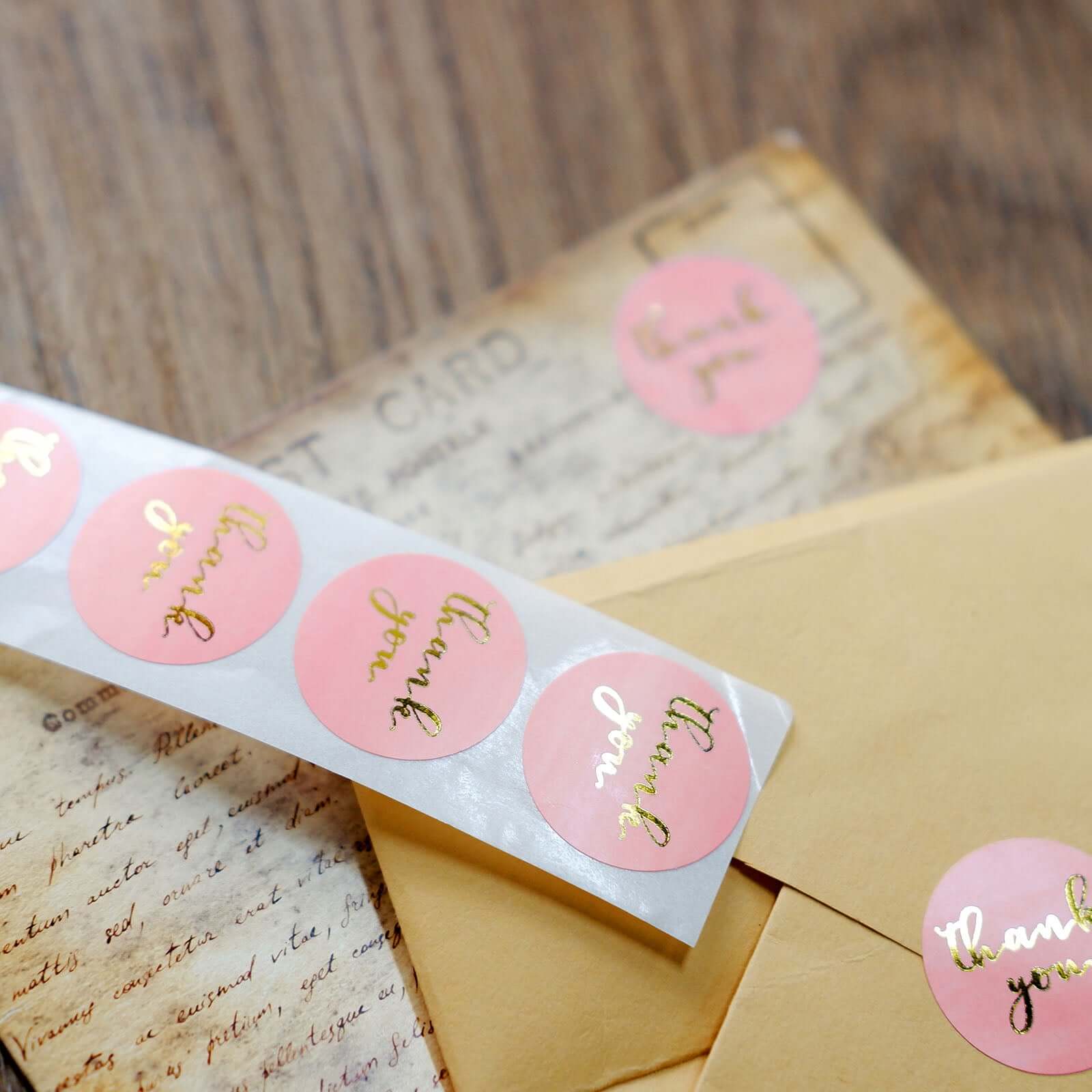 500Pcs 1 Thank You Gold Foil Text On Pink Stickers Roll Décor, Labels and Seals For DIY Envelope - Round