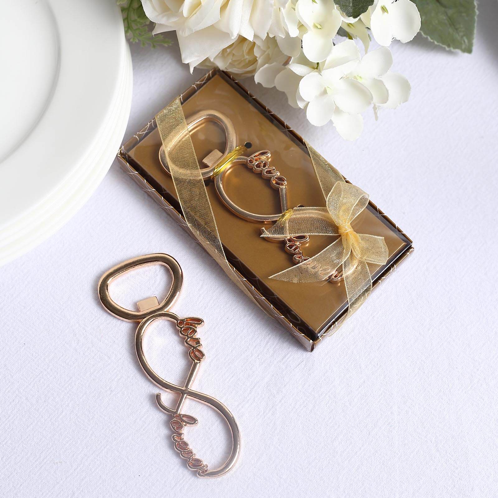 4 Gold Metal Infinity Sign Love Forever Bottle Opener Party Favors, Pre-Packed Wedding Souvenir Gift