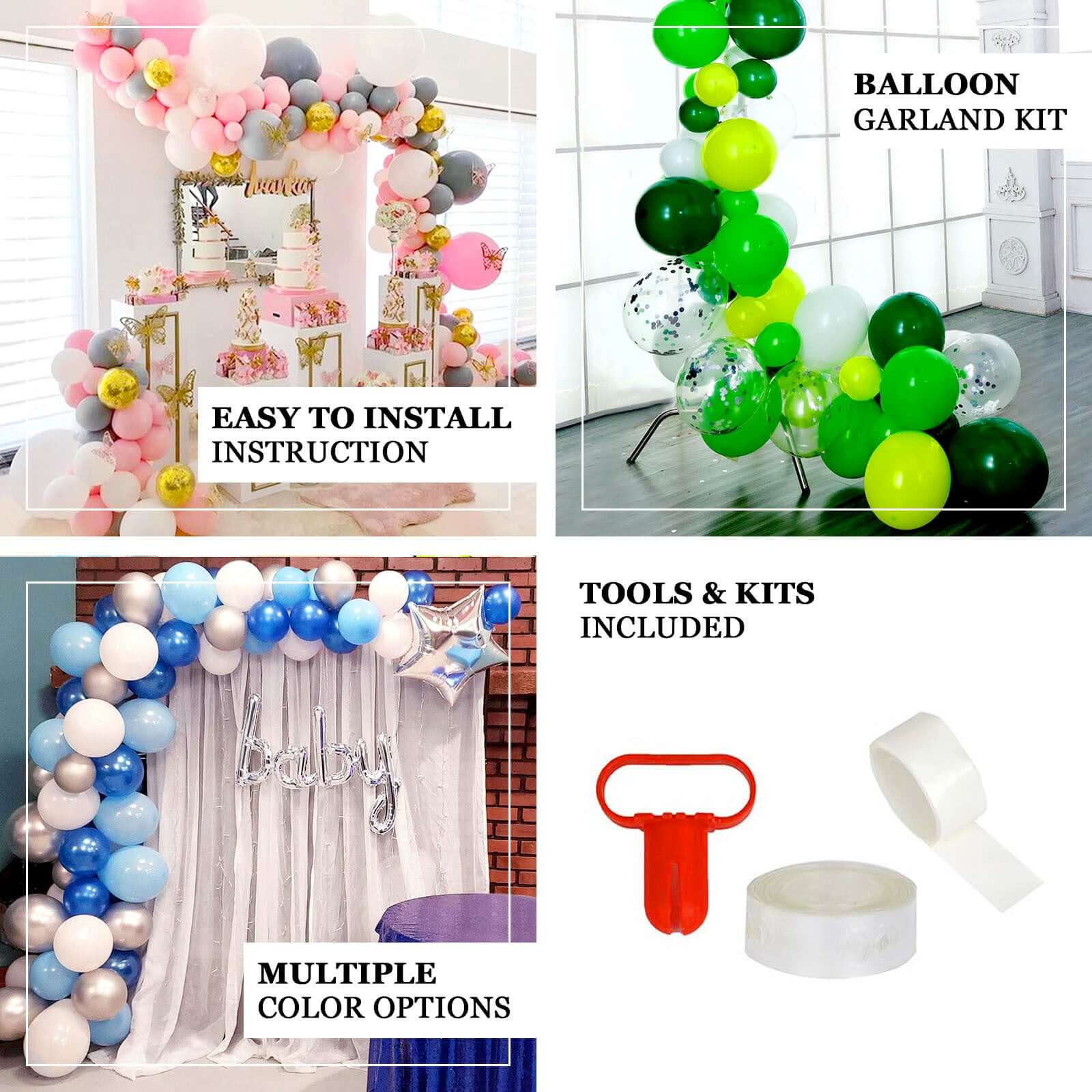 101 Pack Green, Gold and Silver DIY Balloon Garland Arch Party Kit, Double Layer Latex Balloons