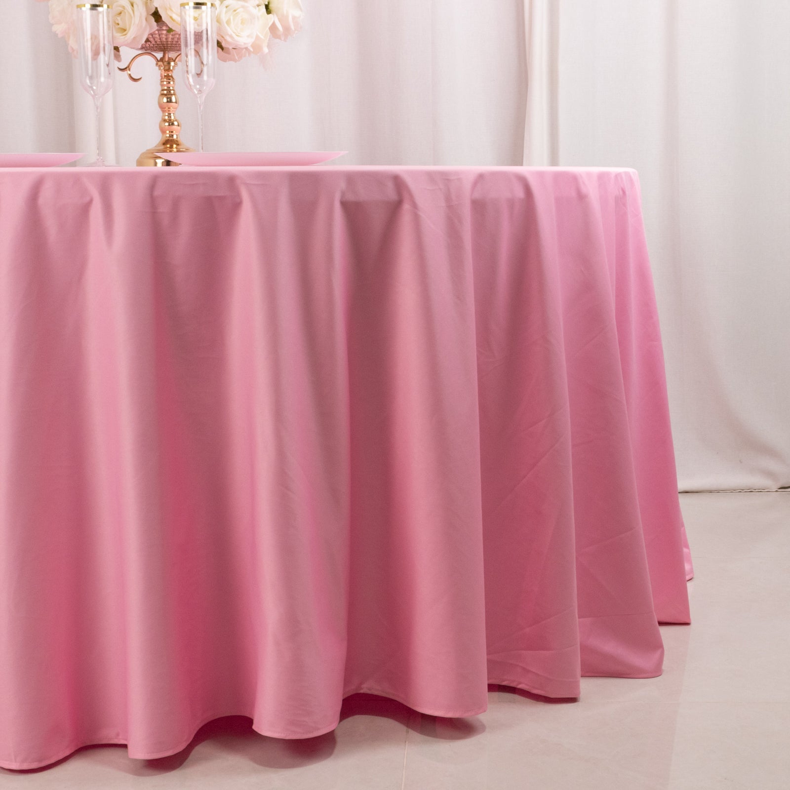 Premium Scuba Round 120 Tablecloth Pink - Wrinkle Free & Stain Resistant Seamless Table Cover