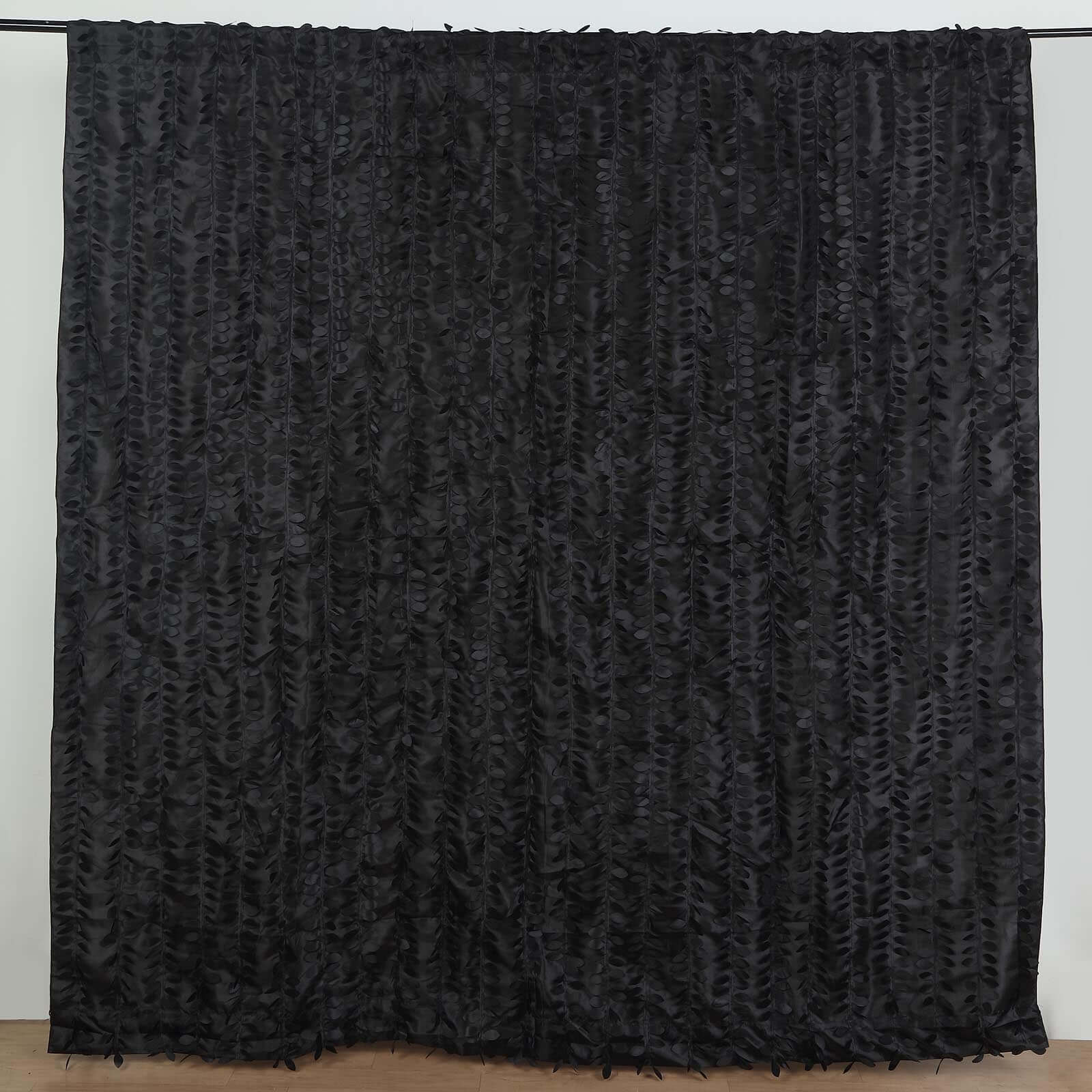 8ftx8ft Black 3D Leaf Petal Taffeta Event Curtain Drapes, Backdrop Event Panel With Rod Pocket