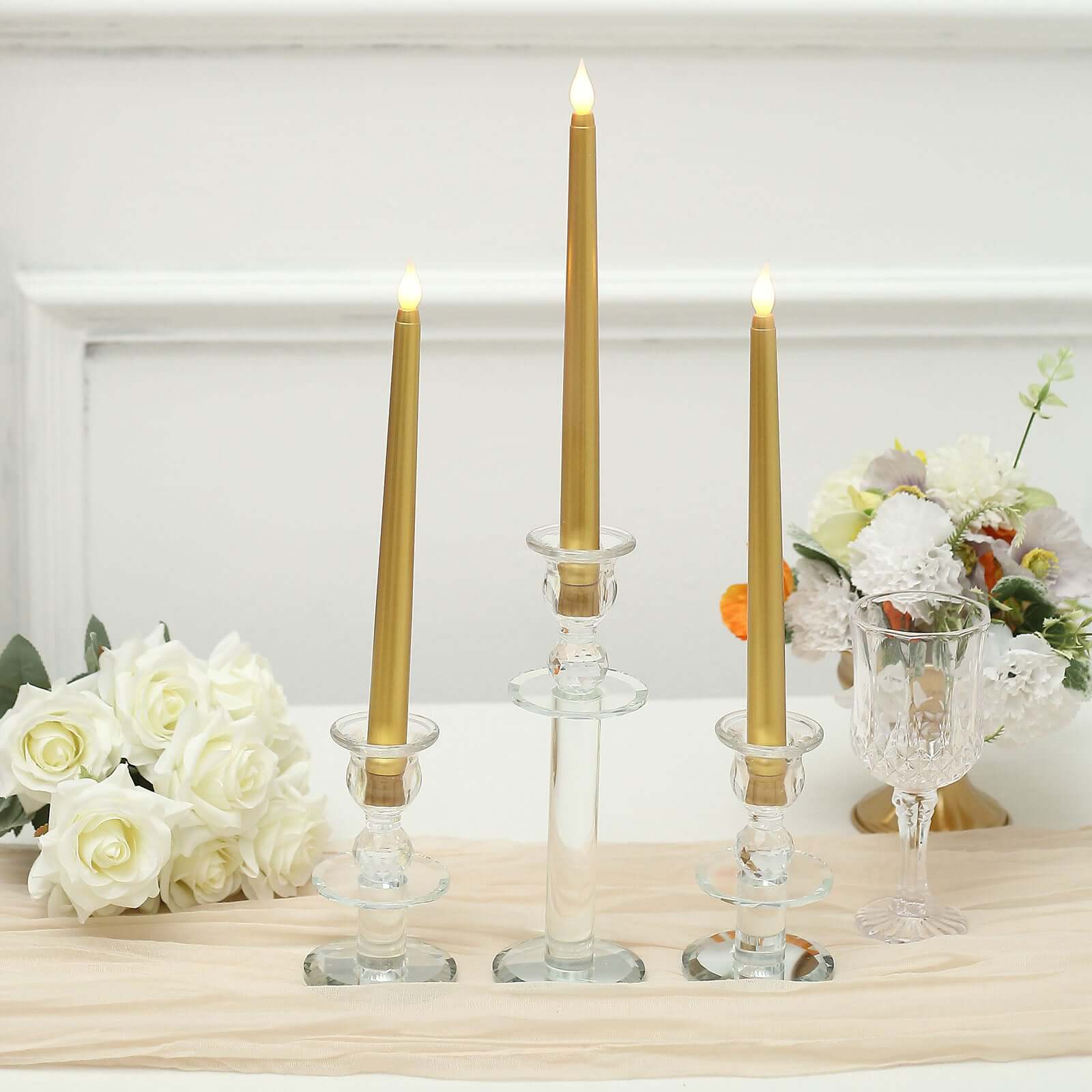 3-Pack LED Decorative Lighting Warm Flickering Gold - Flameless Taper Candles 11