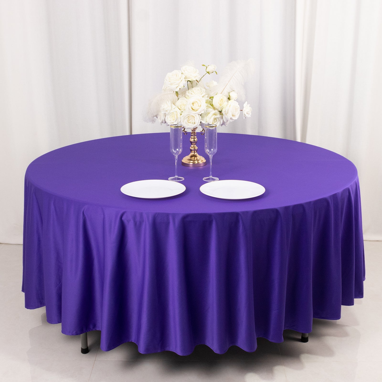 Premium Scuba Round 108 Tablecloth Purple - Wrinkle Free & Stain Resistant Table Cover