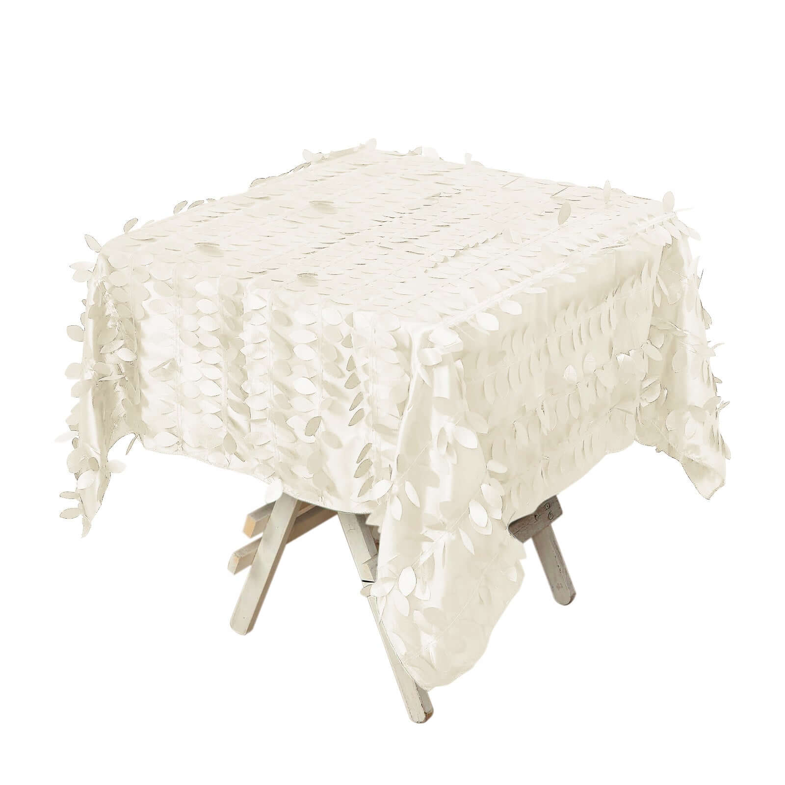 Taffeta 54x54 Square Tablecloth Ivory 3D Leaf Petal Table Cover