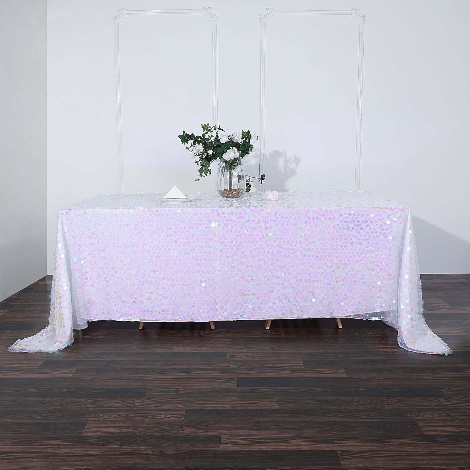 Sequin 90x132 Rectangle Tablecloth Iridescent - Seamless Big Payette Table Cover
