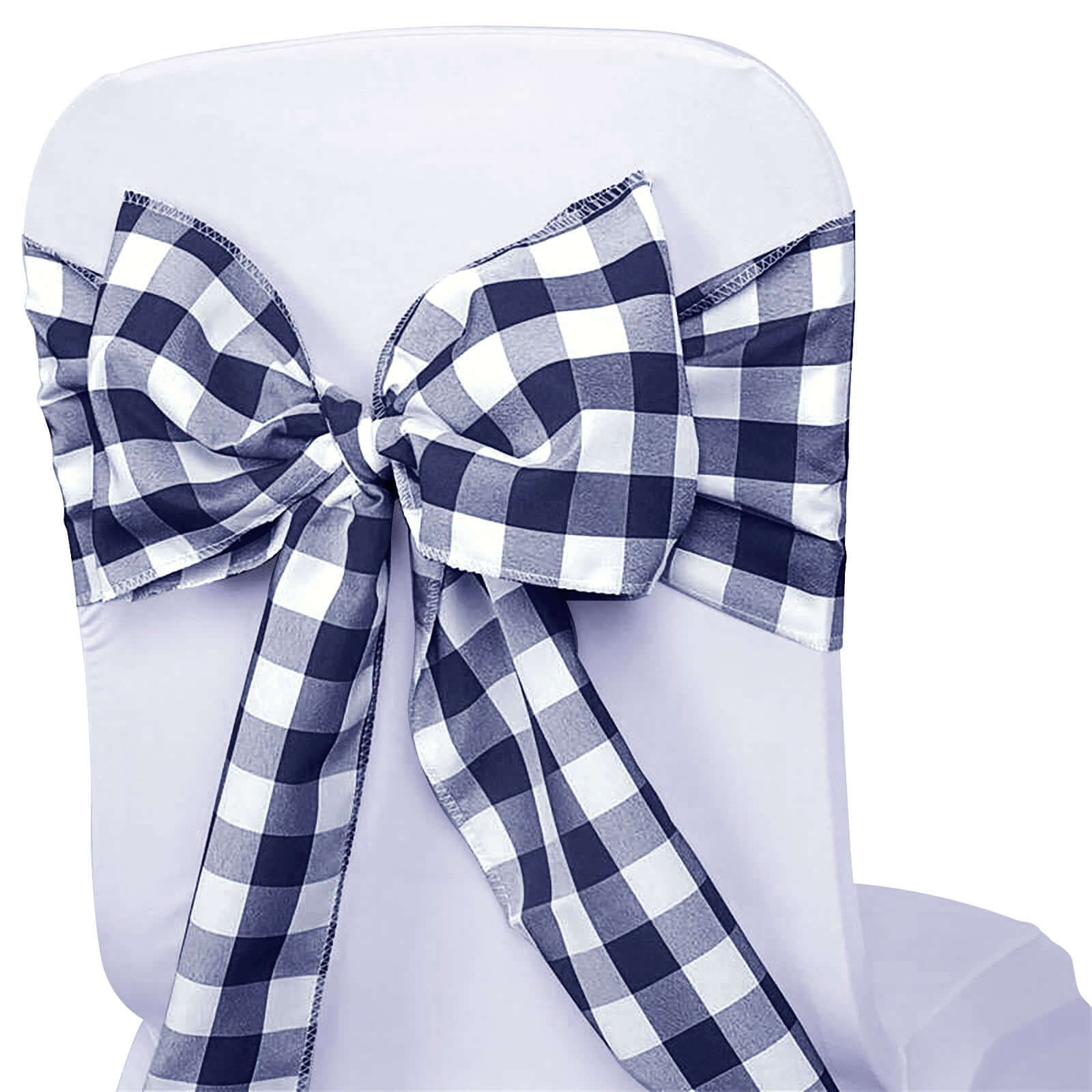 5 Pack Polyester Chair Sashes Navy Blue/White Buffalo Plaid - Durable & Reusable Chair Bows 6x108