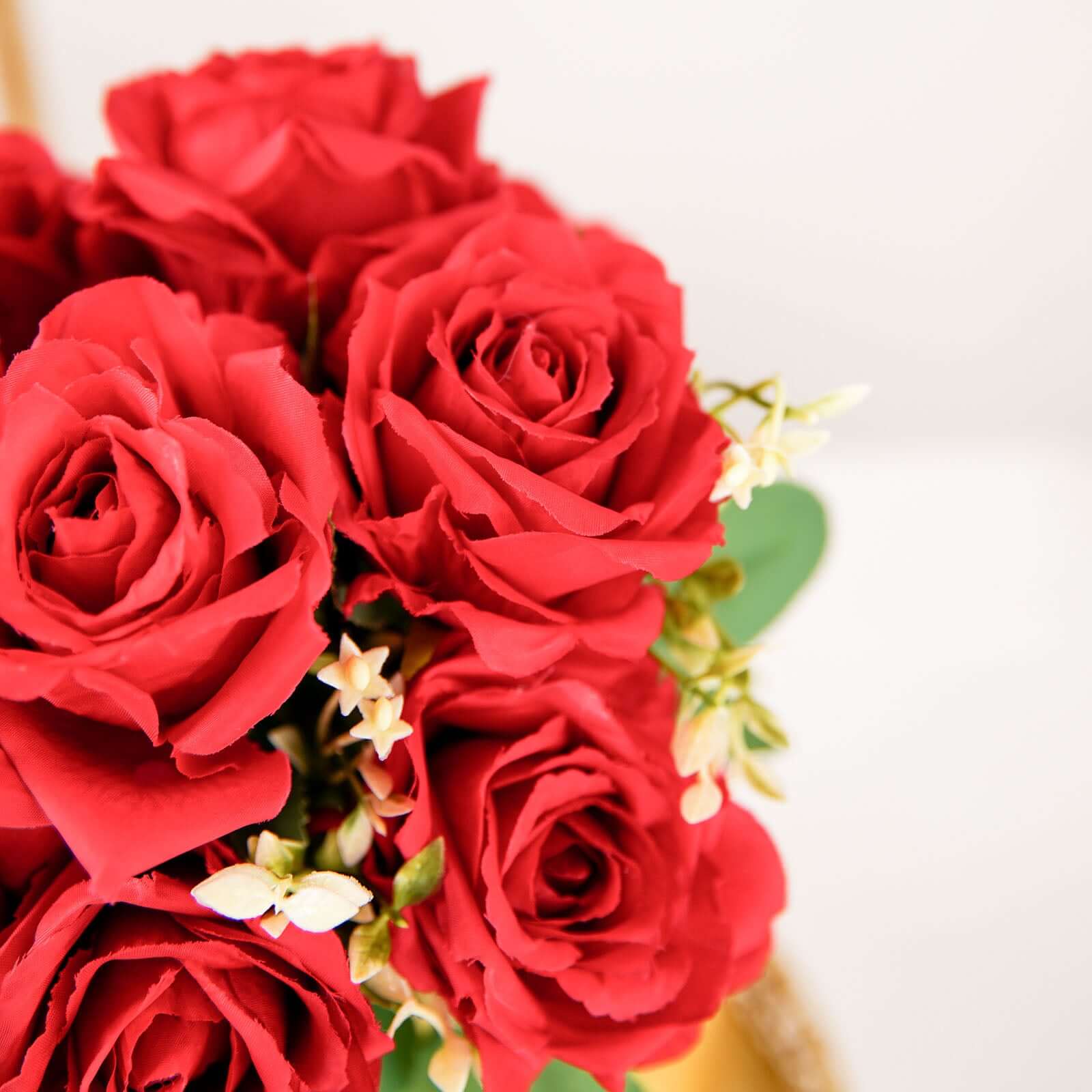 2 Bushes 18 Real Touch Red Artificial Rose Flower Bouquet, Silk Long Stem Flower Arrangements