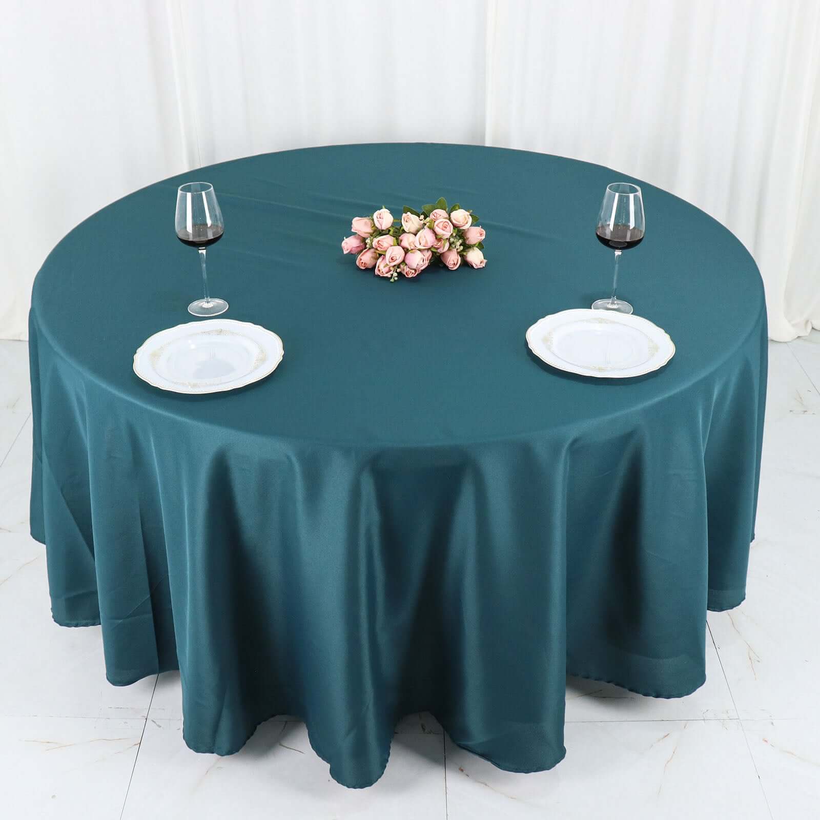 Polyester 108 Round Tablecloth Peacock Teal - Wrinkle-Resistant Table Cover