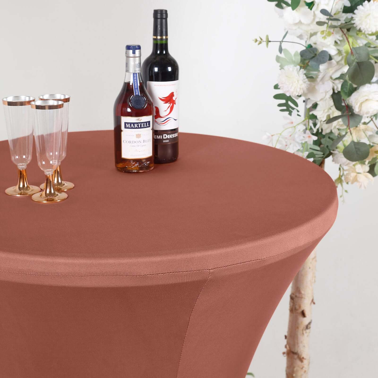 Spandex 24-32 Round Cocktail Table Cover Terracotta (Rust) - Easy to Maintain Stretch Fitted Highboy Tablecloth