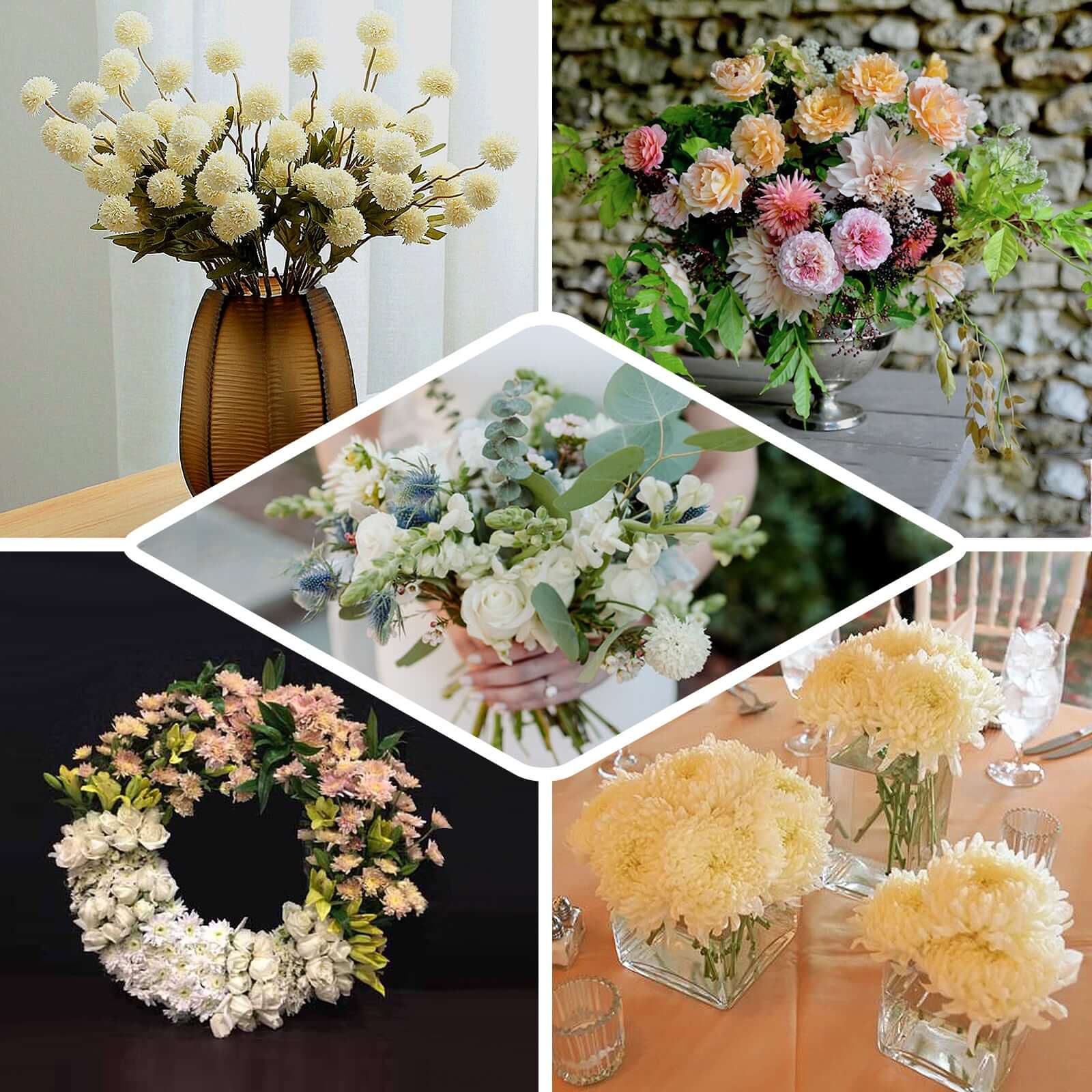 2 Bushes | 33 Burgundy Artificial Chrysanthemum Mum Flower Bouquets