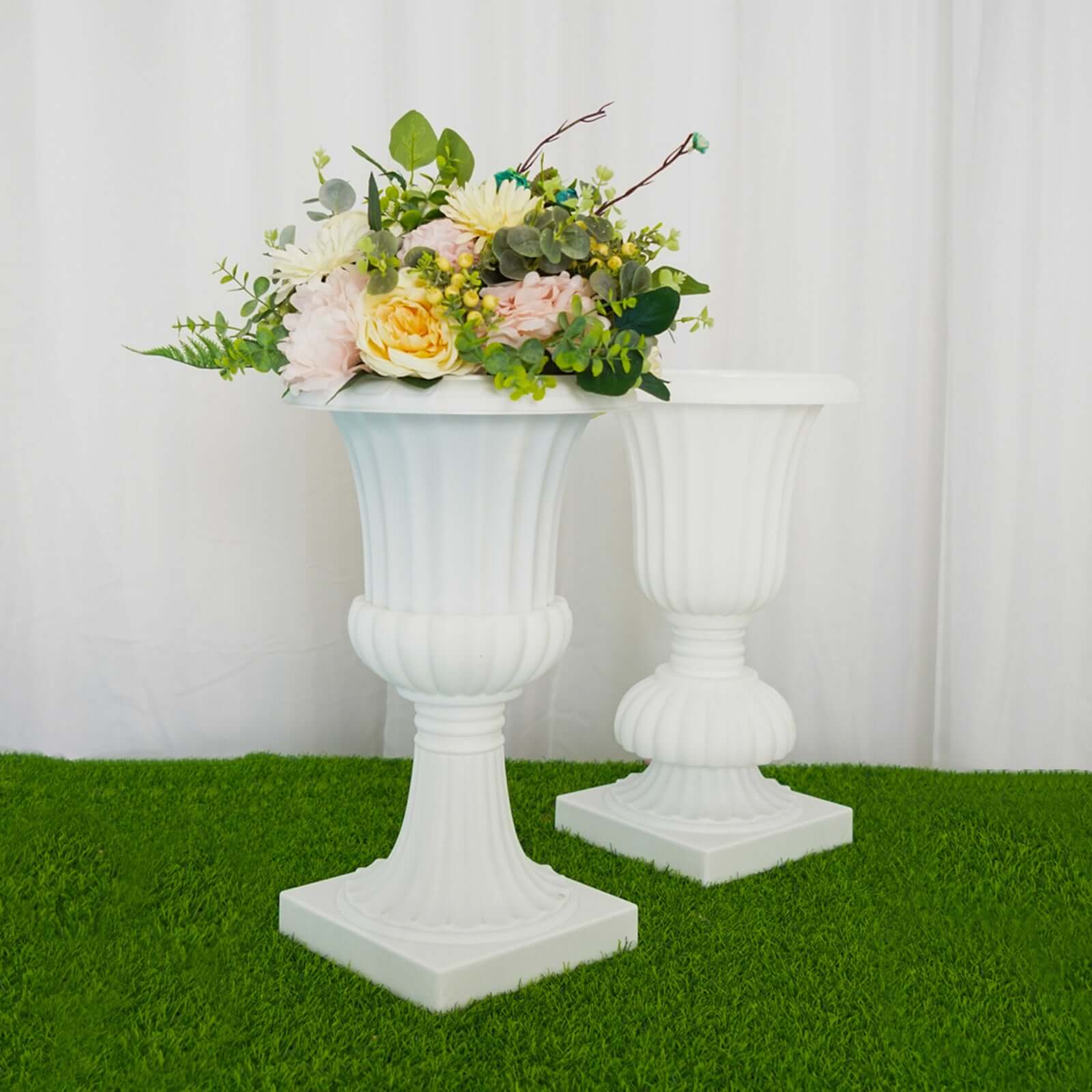 2 Pack 20 White Urn Planter, Floral Pedestal Flower Pot Plant Stand - PVC