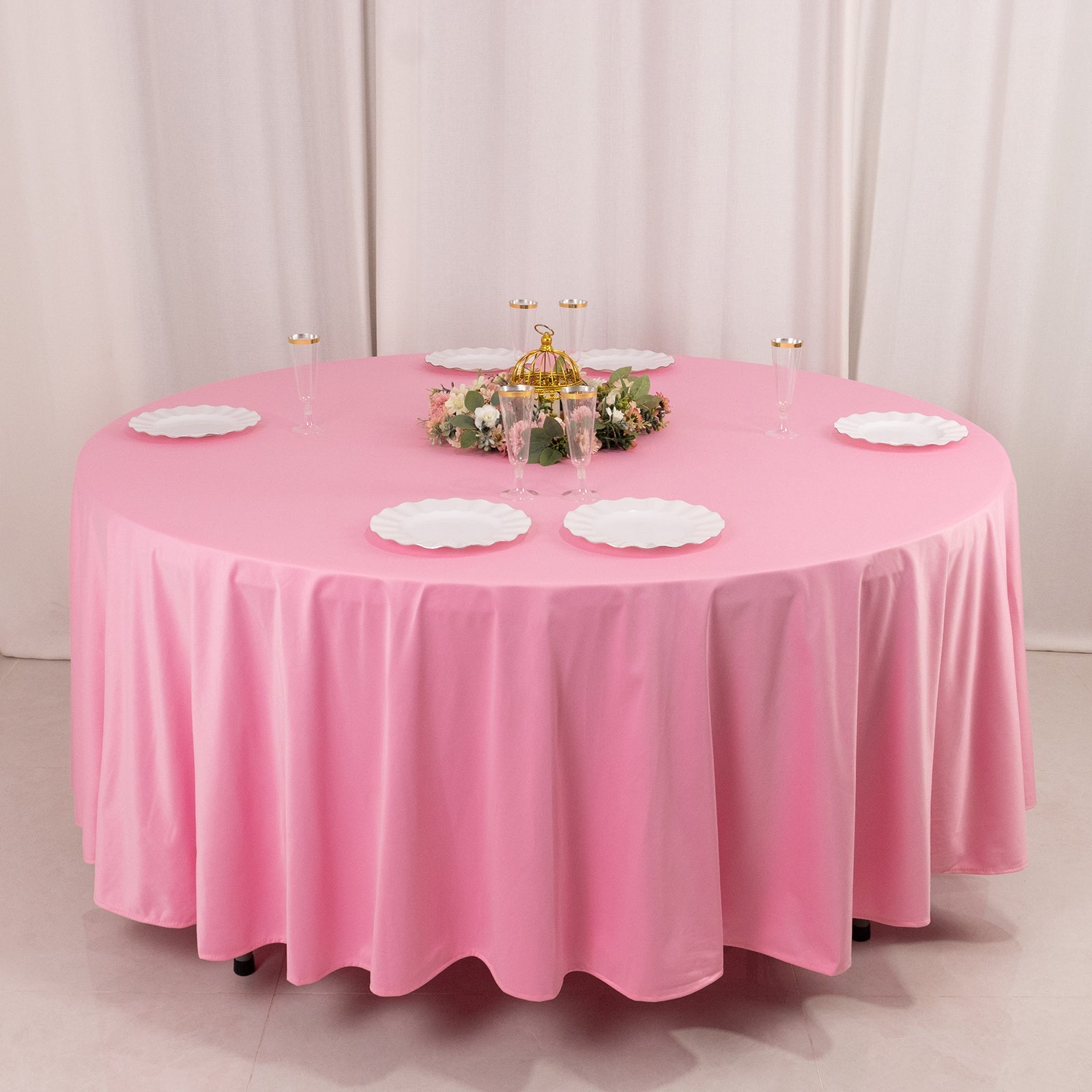 Premium Scuba Round 108 Tablecloth Pink - Wrinkle Free & Stain Resistant Table Cover