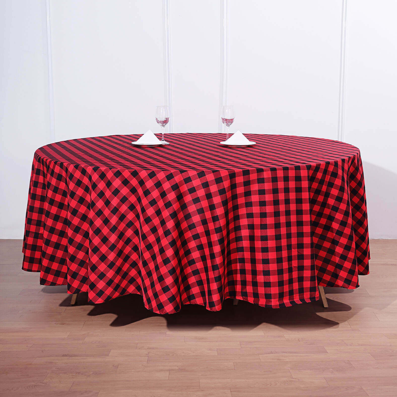 108 Black Red Buffalo Plaid Round Tablecloth, Checkered Gingham Polyester Tablecloth