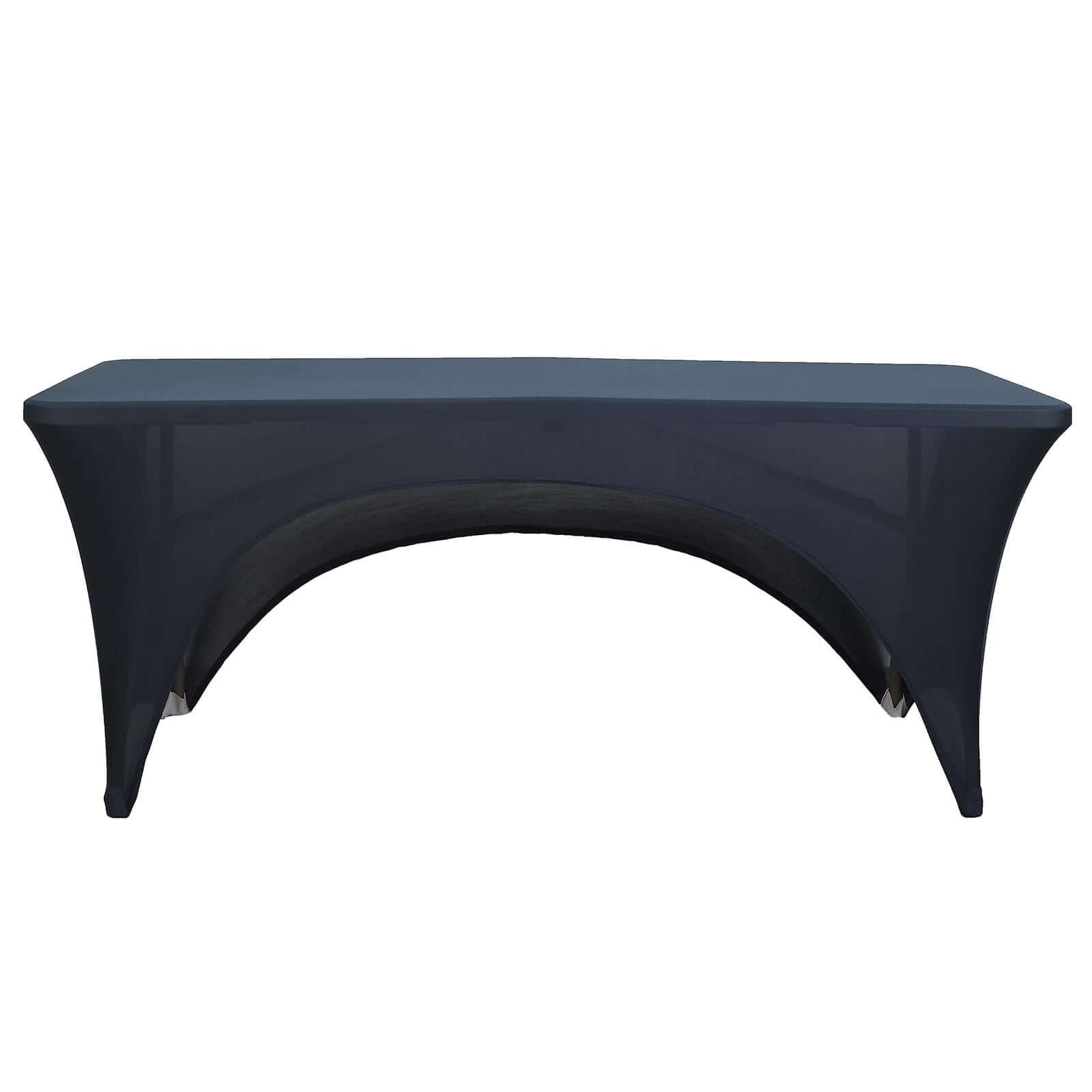 Stretch Spandex 72x30 Rectangular Table Cover Navy Blue with Curved Open Back Design Tailored Professional Look