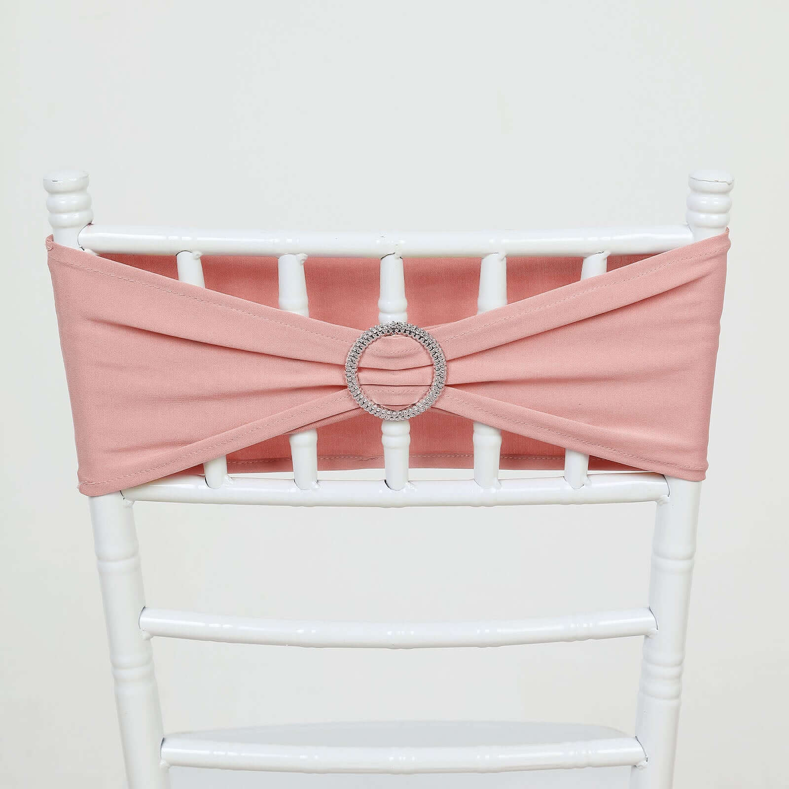 5 Pack Stretch Spandex Chair Sashes Dusty Rose - Reusable Chair Bands with Silver Diamond Ring Slide Buckle 5x14