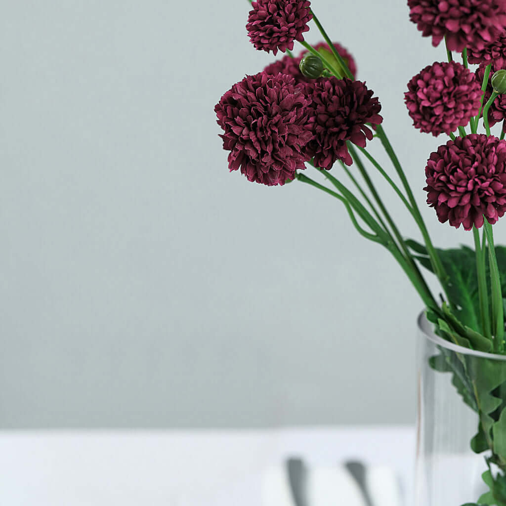 2 Bushes | 33 Burgundy Artificial Chrysanthemum Mum Flower Bouquets