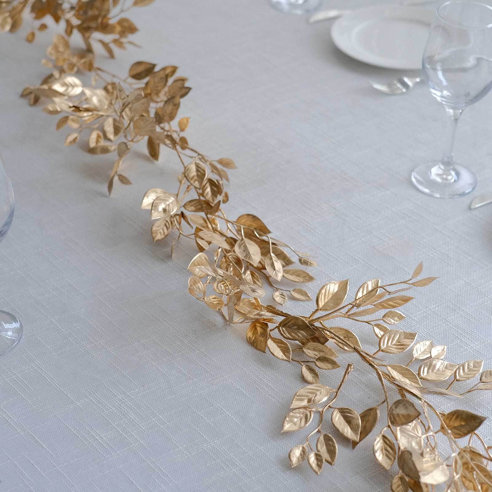 Artificial Magnolia Leaf Table Garland Metallic Gold - Decorative DIY Craft Hanging Vine Wreath 6ft