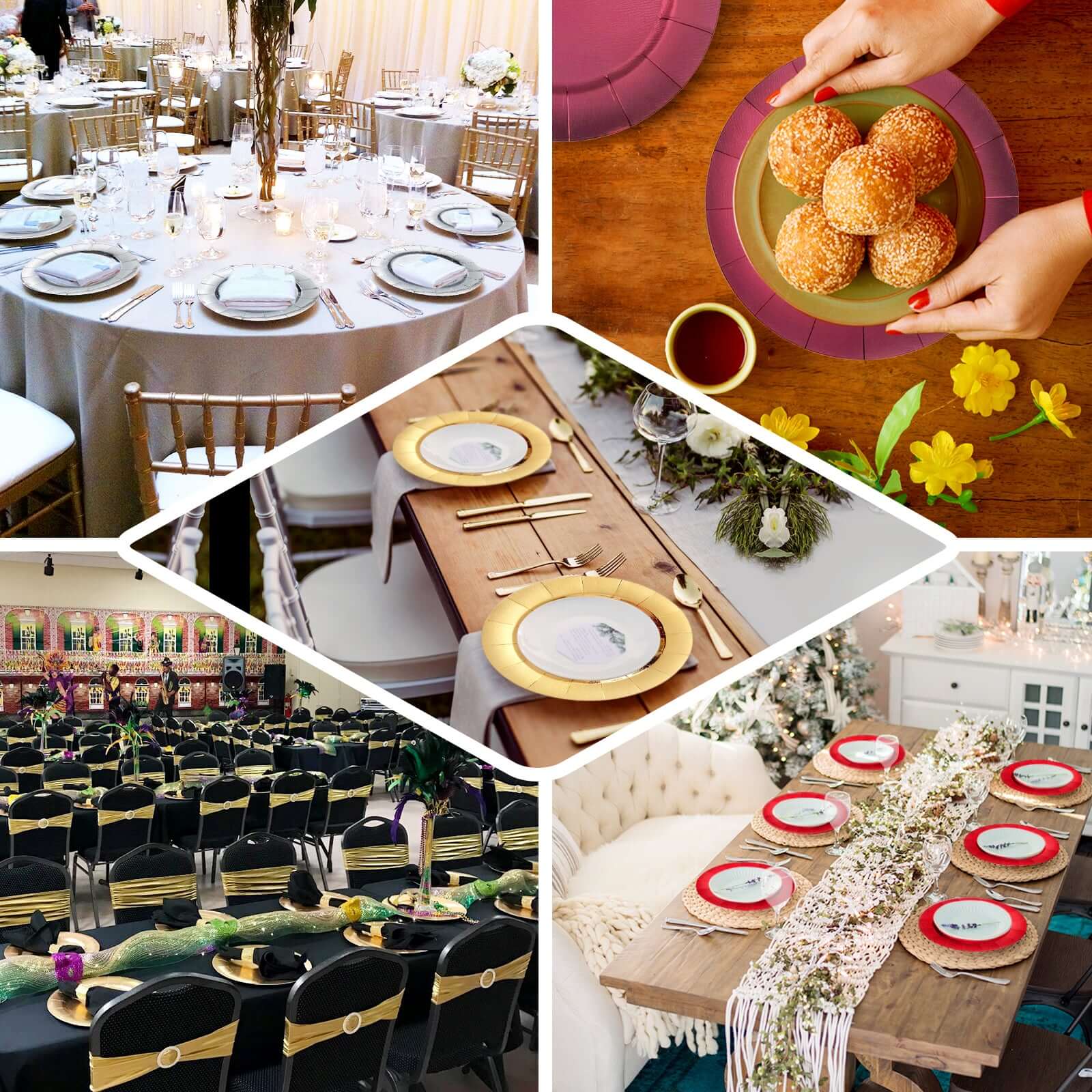 10-Pack Disposable Round Charger Plates in Silver with Leathery Texture - Durable 1100GSM Cardboard Placemats 13