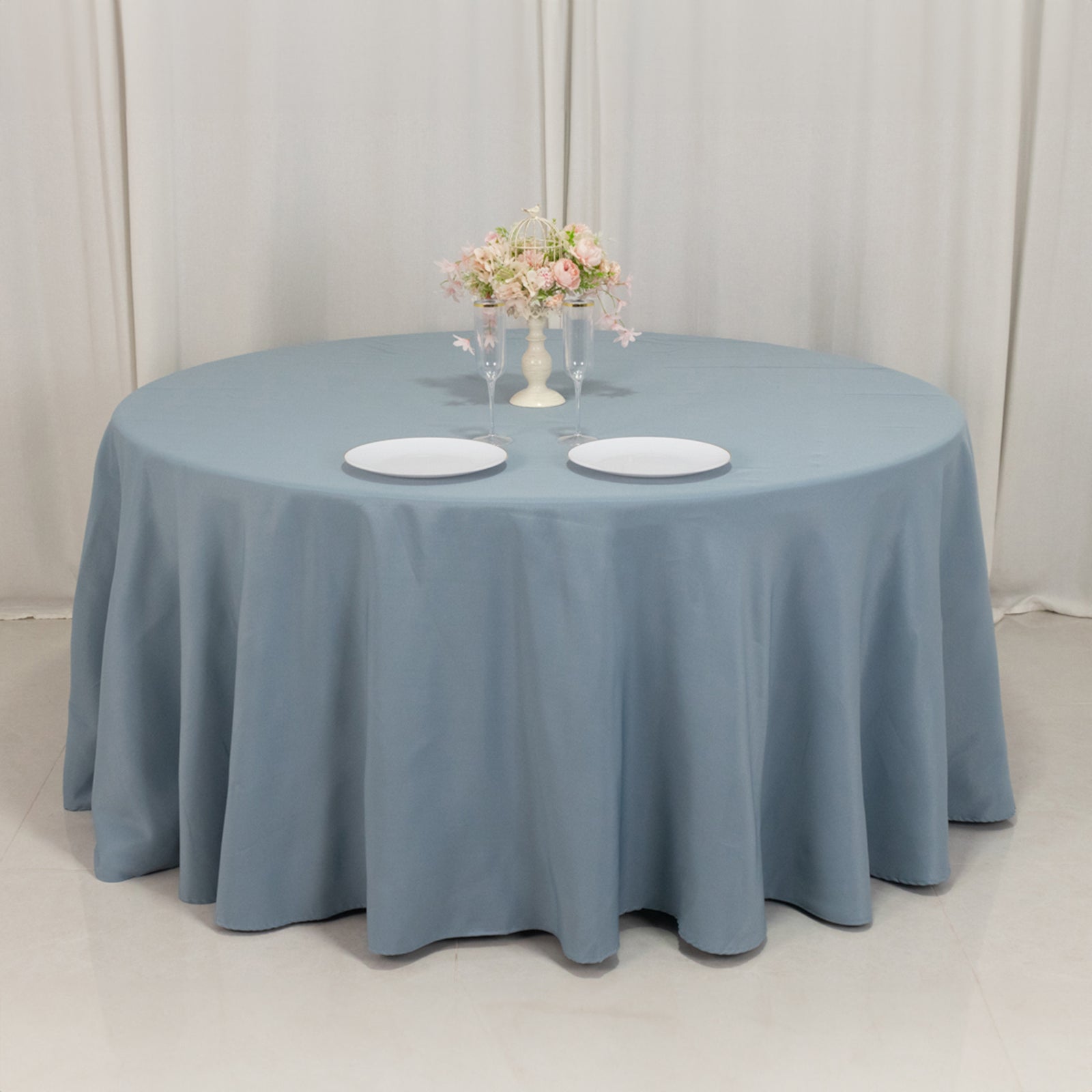 Premium Polyester 120 Round Tablecloth Dusty Blue - Seamless 220GSM Wrinkle-Resistant Table Cover