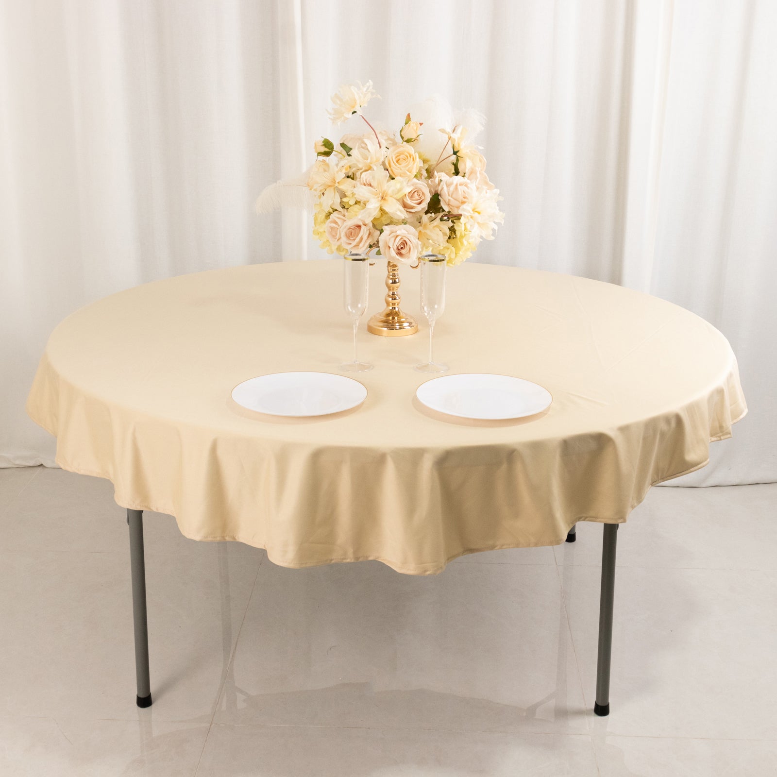 Premium Scuba Round 70 Tablecloth Beige - Wrinkle Free & Stain Resistant Table Cover