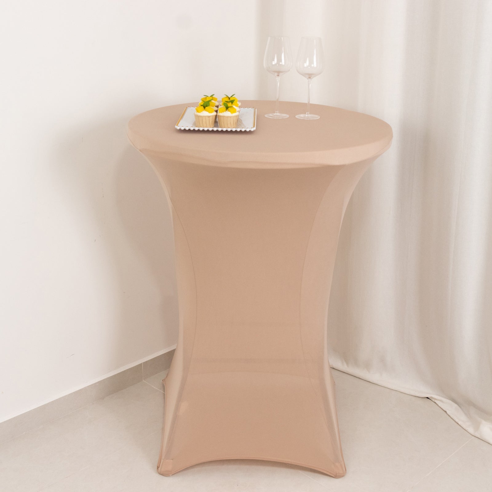 Spandex 24-32 Round Cocktail Table Cover Nude - Easy to Maintain Stretch Fitted Highboy Tablecloth