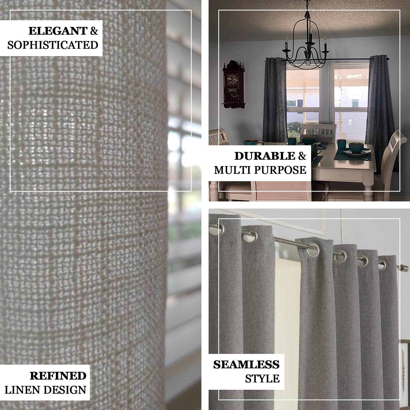 2 Pack Handmade Light Blue Faux Linen Curtains 52x64, Curtain Panels With Chrome Grommets