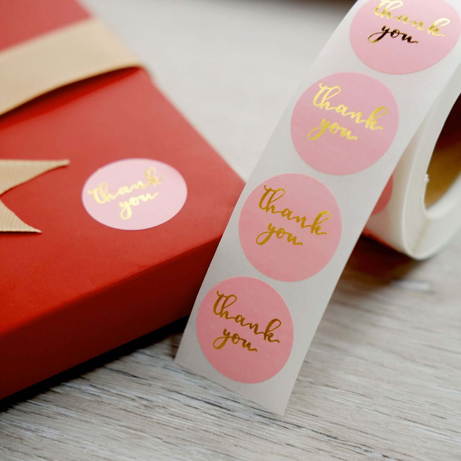 500Pcs 1 Thank You Gold Foil Text On Pink Stickers Roll Décor, Labels and Seals For DIY Envelope - Round