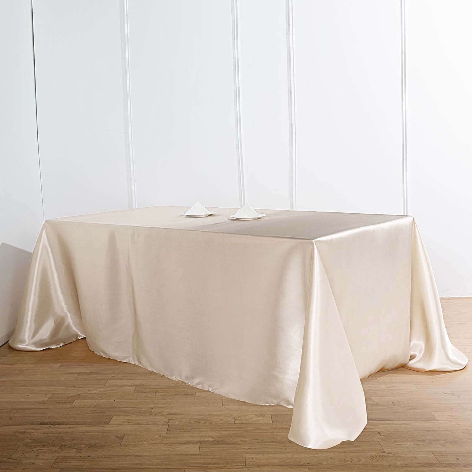 Satin Rectangular 90x132 Tablecloth Beige Satin - Seamless Table Cover