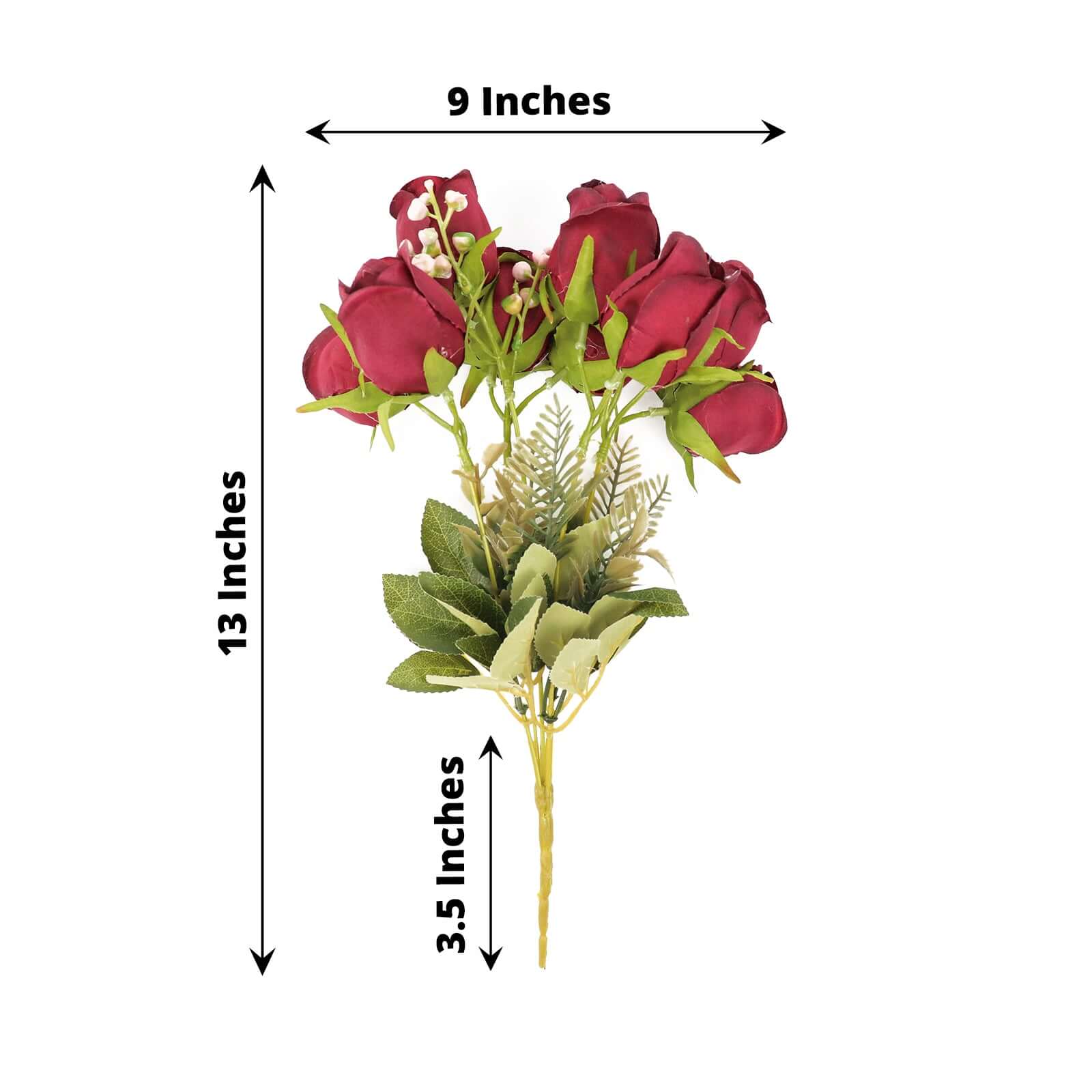 3 Pack 13 Burgundy Real Touch Silk Rose Bud Flower Bridal Bouquets, Artificial Floral Bush Arrangements