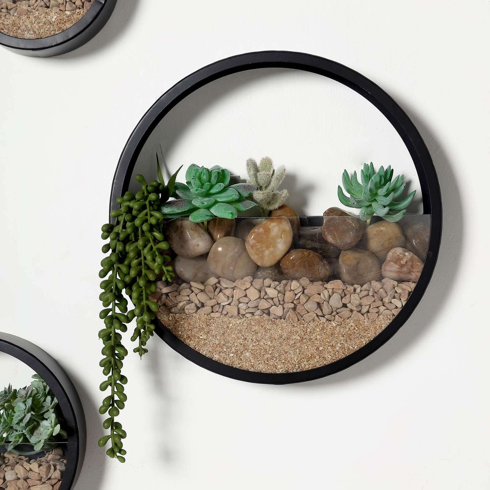 Set of 3 Black Half Moon Wall Planters, Round Metal Wall Hanging Planter, Modern Indoor Outdoor Terrarium - 6,8,12