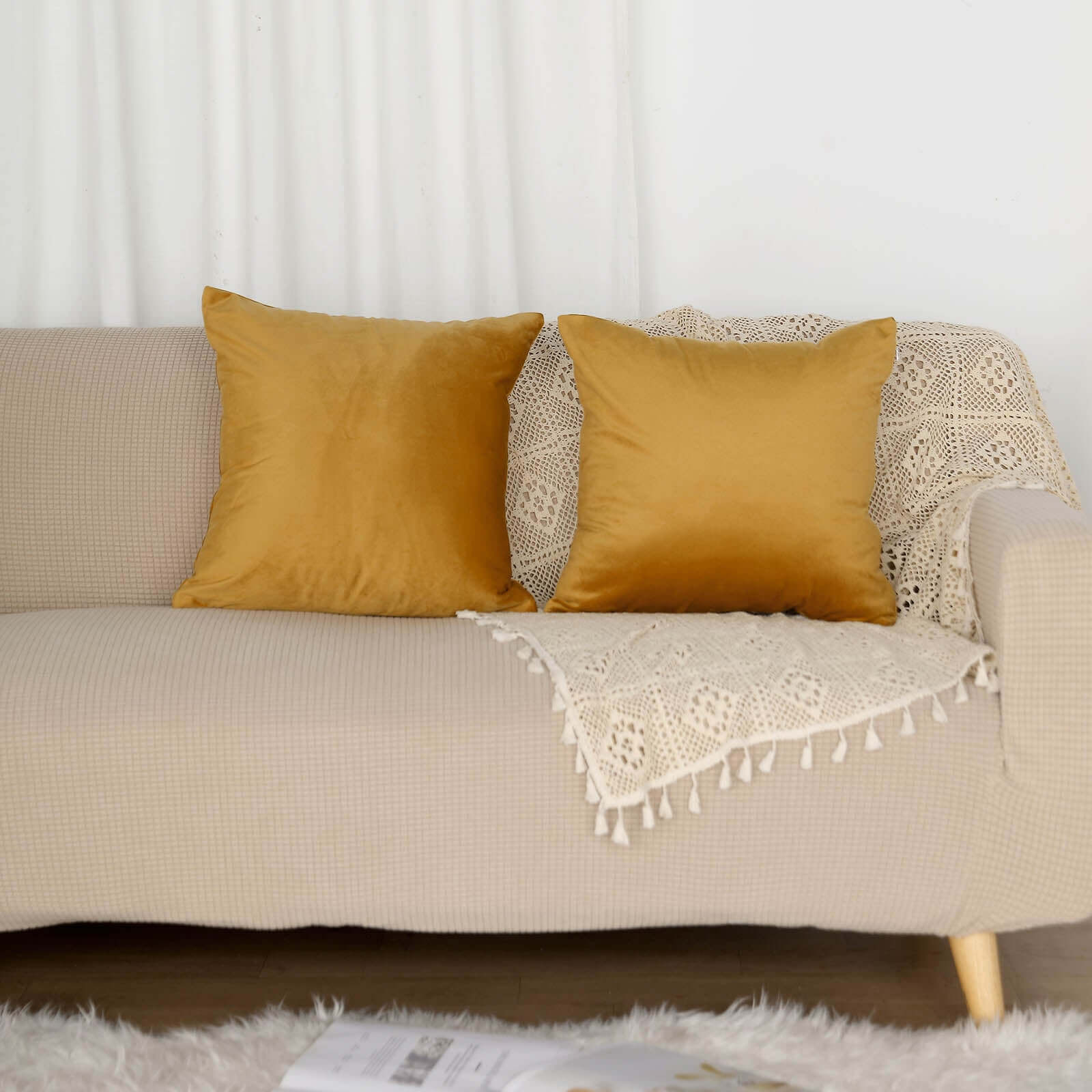 2 Pack 18 Gold Soft Velvet Square Throw Pillow Cover