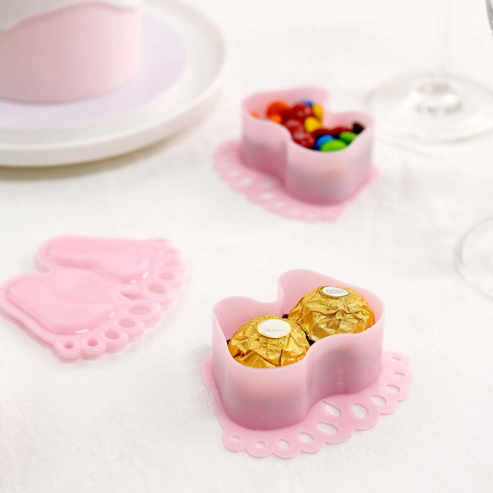 12-Pack Fillable Mini Candy Container in Baby Feet Style Clear/Pink - Unique Candy Treat Favor Boxes for Baby Shower 3.5