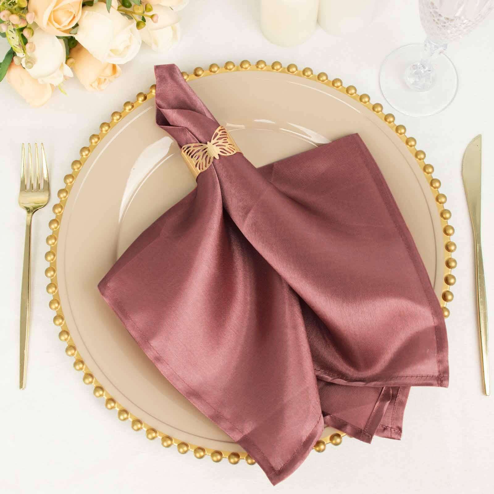 5 Pack Satin 20x20 Napkins Cinnamon Rose - Luxurious Shine & Smooth Dinner Napkins